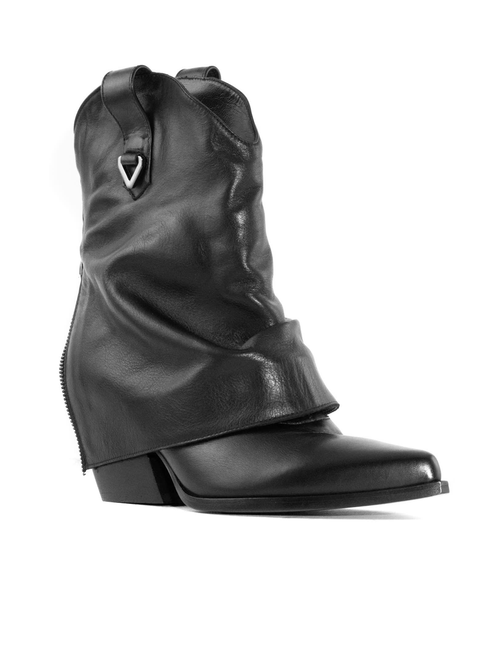 Shop Elena Iachi Black Leather Ankle Boot