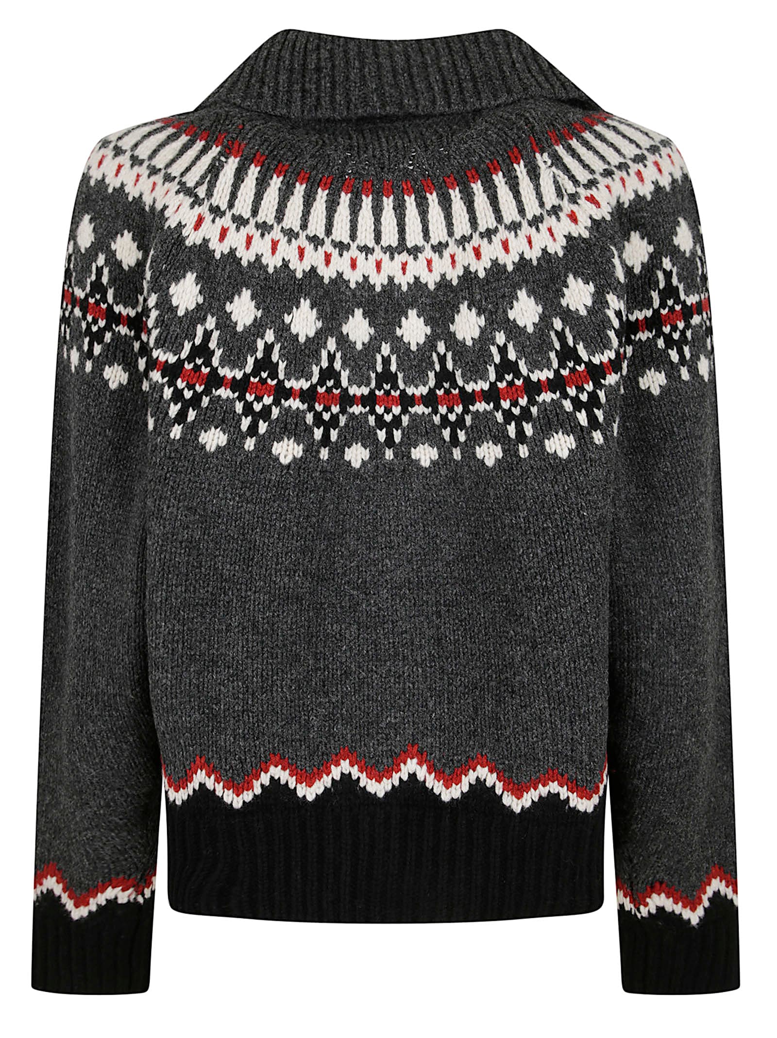 Alanui Sweet Winter Multicolor Cardigan With Spread Collar And Geometric Motif In Wool Woman In Gray