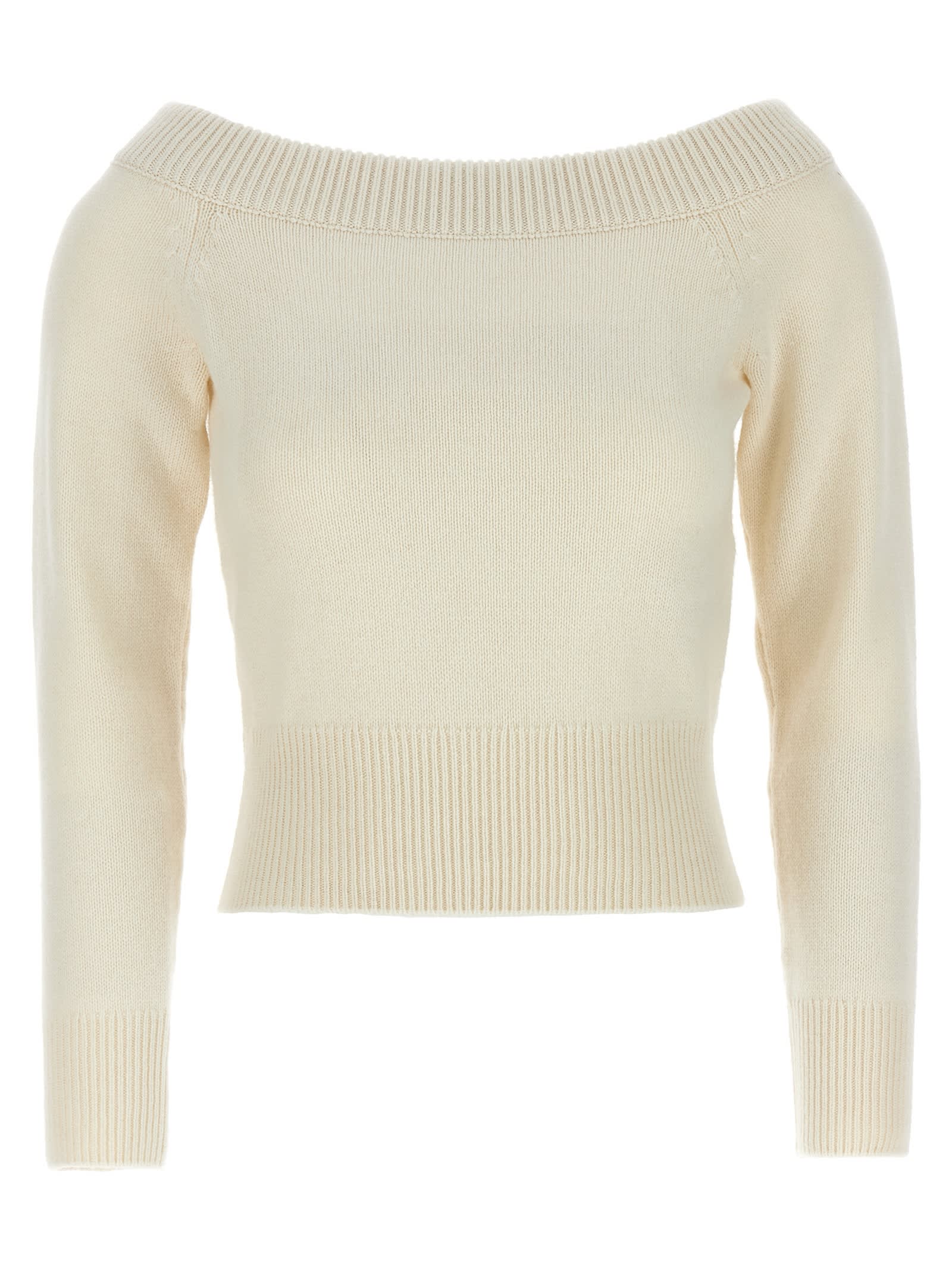Alexander Mcqueen Off-the-shoulder Wool And Cashmere-blend Sweater In Bianco