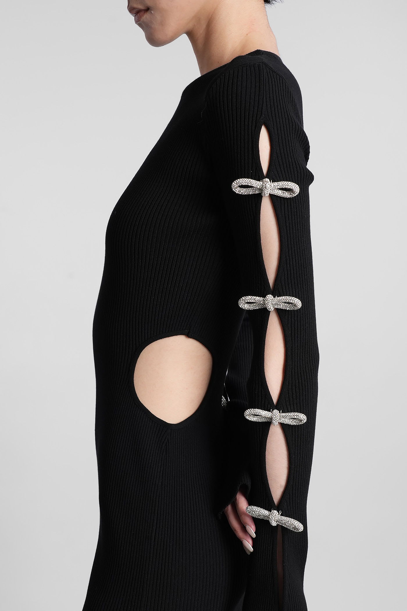 Mach & Mach Long Black Stretch Dress With Applications In Black