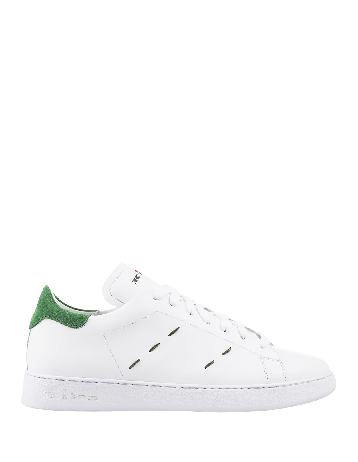 White Leather Sneakers With Green Details