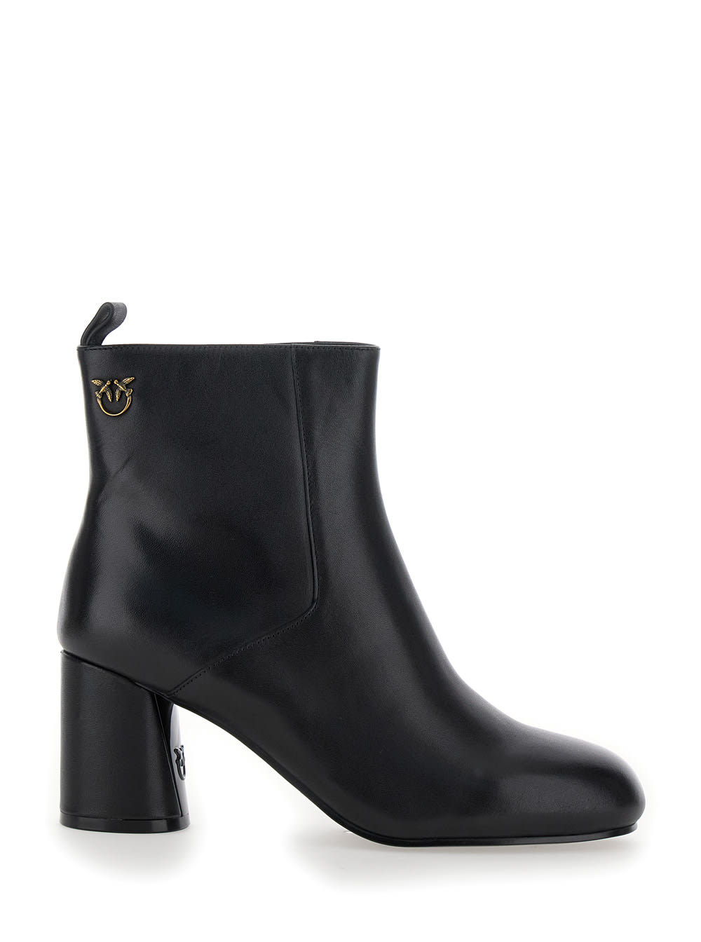 Shop Pinko Cindy Black Ankle Boots With Logo Love Birds Plaque On The Side In Leather Woman