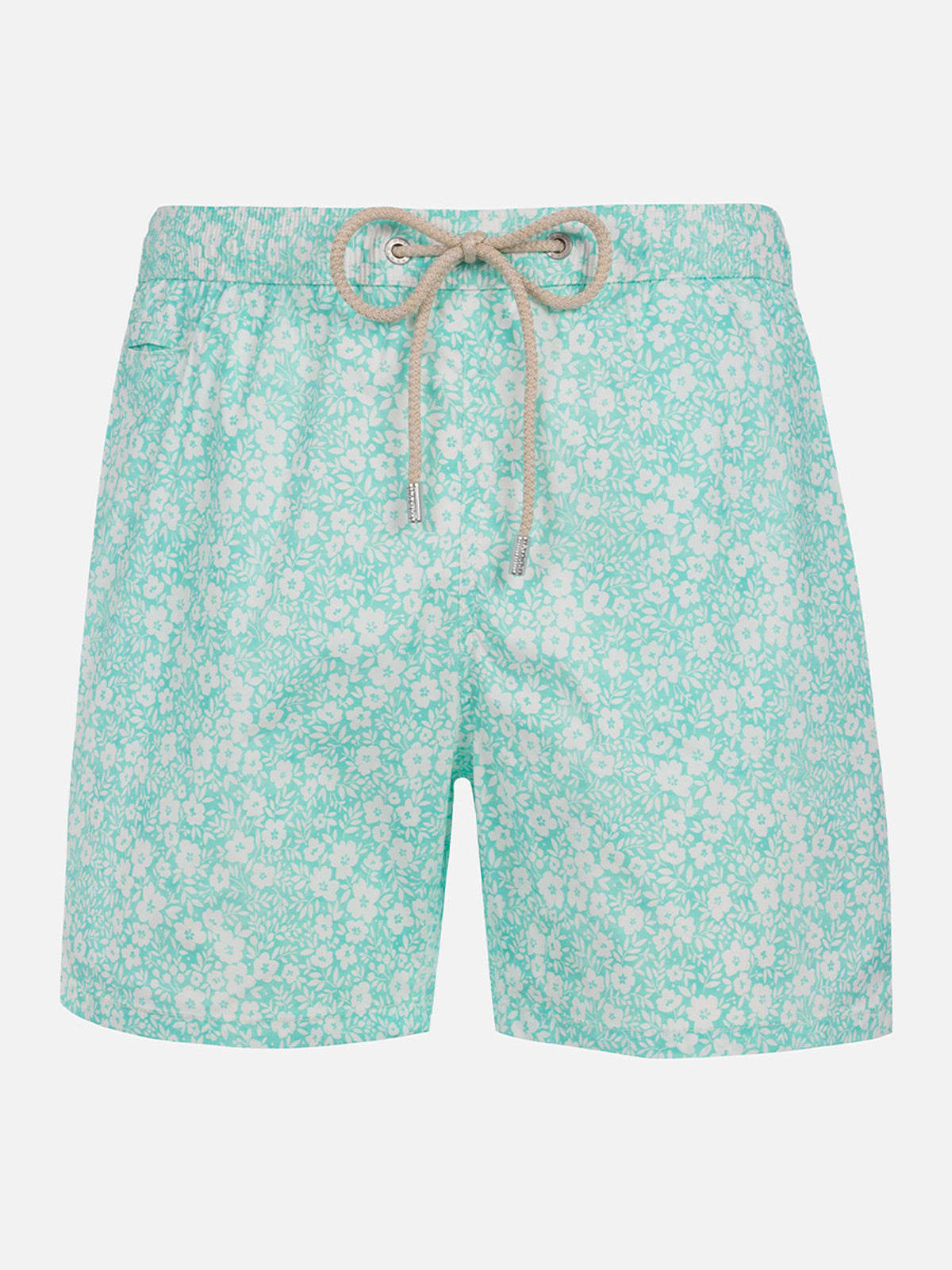 Mc2 Saint Barth Man Comfort Light Swim Shorts With Flower Print In Green