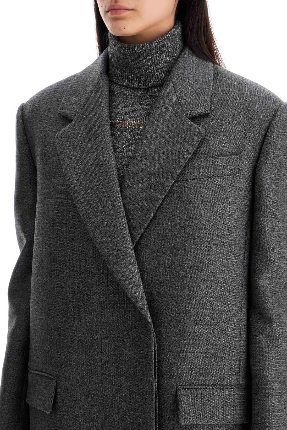 Shop Brunello Cucinelli Woolen Overcoat In Canvas Fabric In Grigio Scuro (grey)