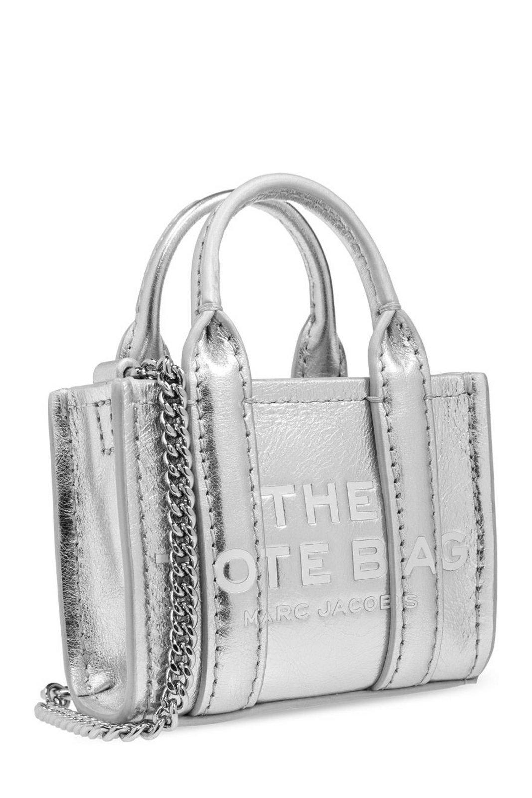 Marc Jacobs The Metallic Nano Tote Charm Keychain In Argento