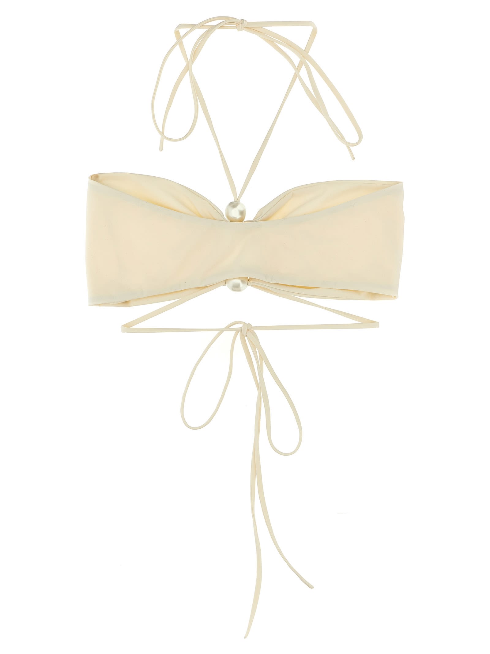 Magda Butrym Strapless Floral Bikini Top With Cut-out Detail In Cream