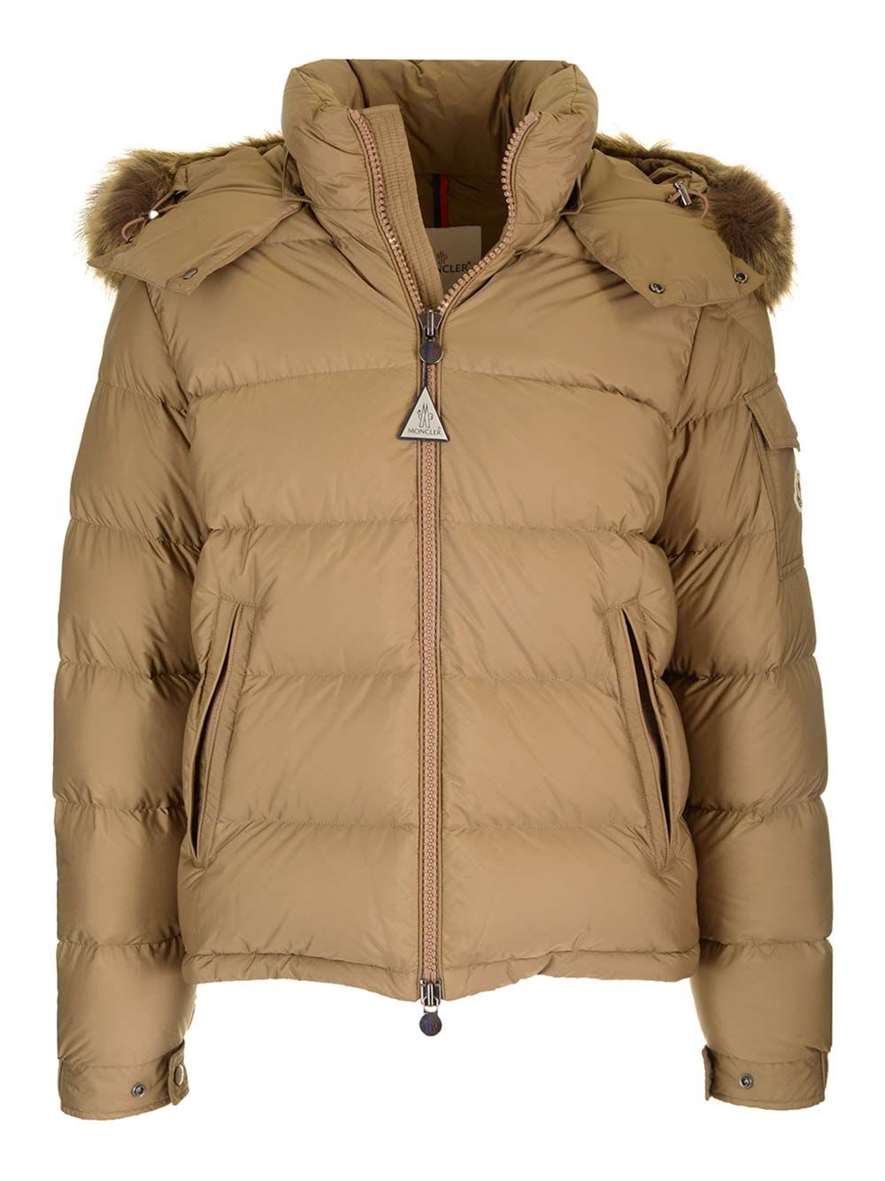 Shop Moncler Mayaf Short Down Jacket In Beige