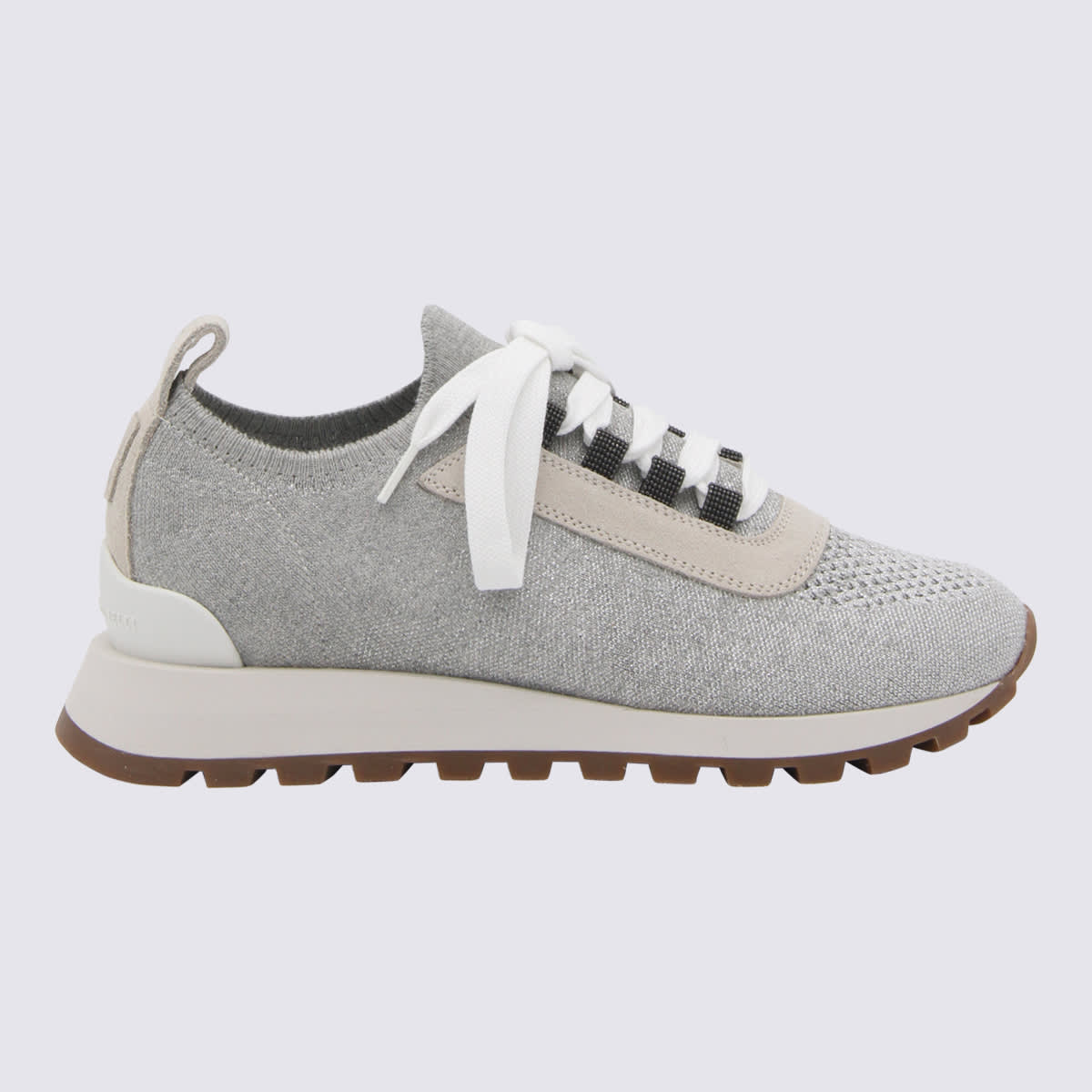 Shop Brunello Cucinelli Grey Canvas Sparkling Sneakers