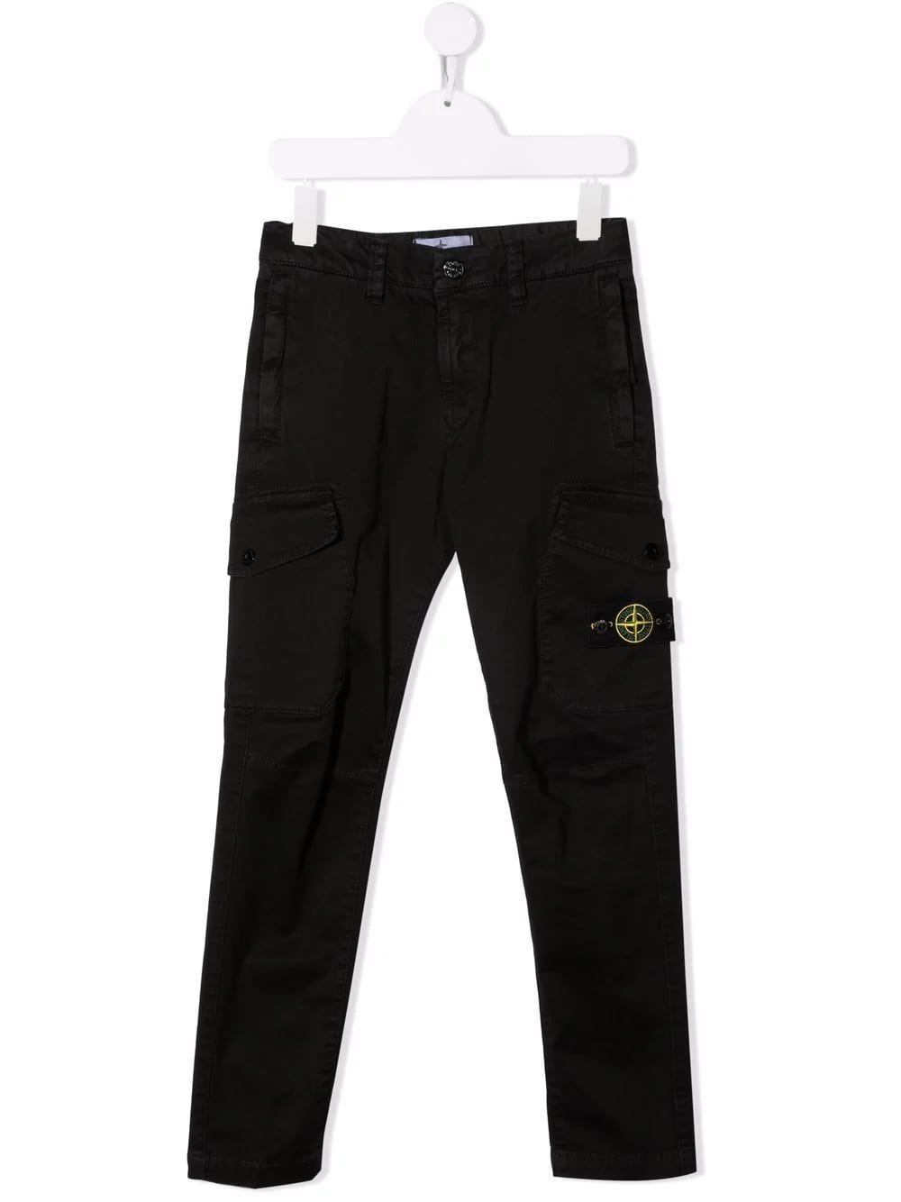 Stone Island Junior Kids Black Cargo Trousers With Logo Patch