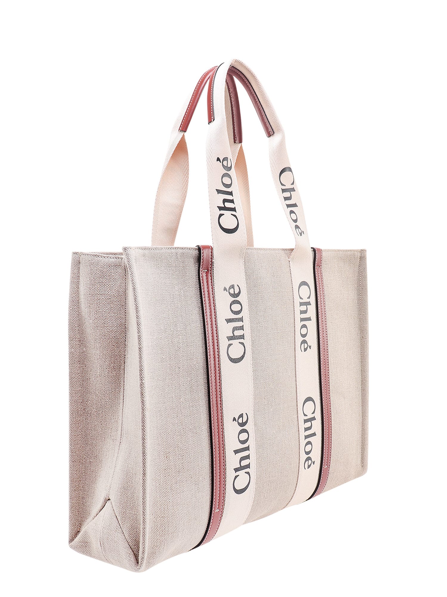 Chloé Linen Shoulder Bag With Logo Print. This Bag Is Made With Lower Environmental Impact Material In Sand