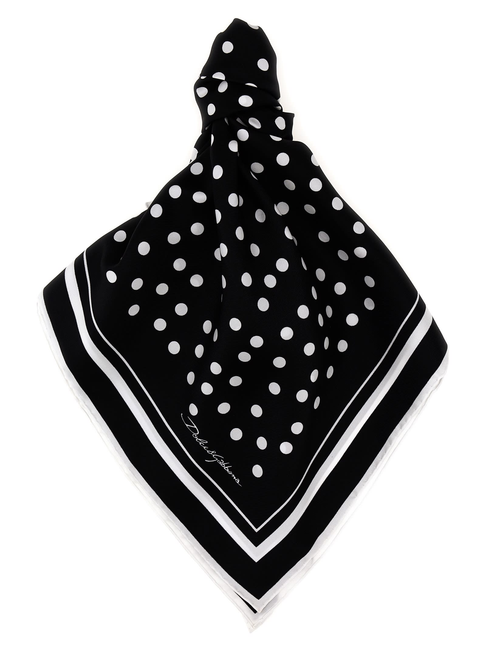 Shop Dolce & Gabbana Polka Dot Scarf In White/black