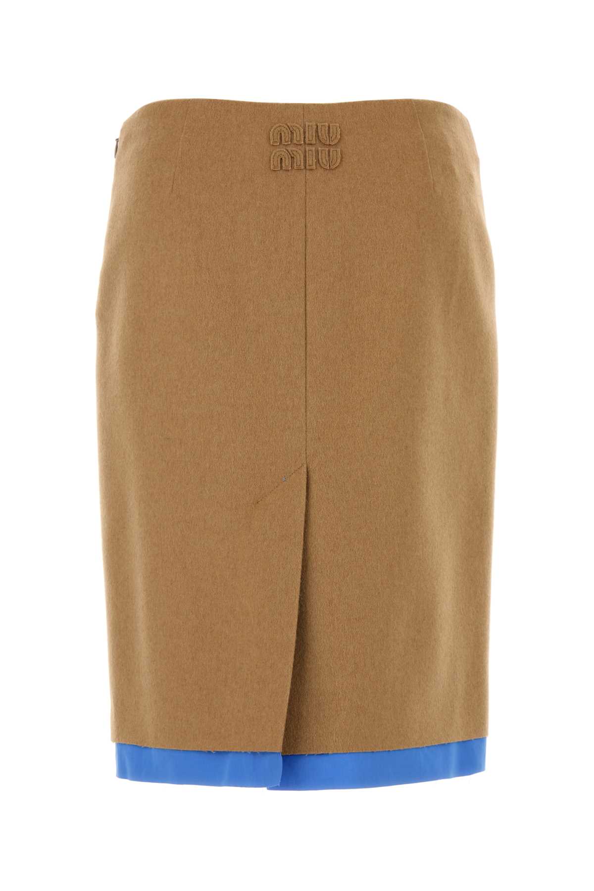 Miu Miu Camel Skirt With Back Slit And Contrasting Hem