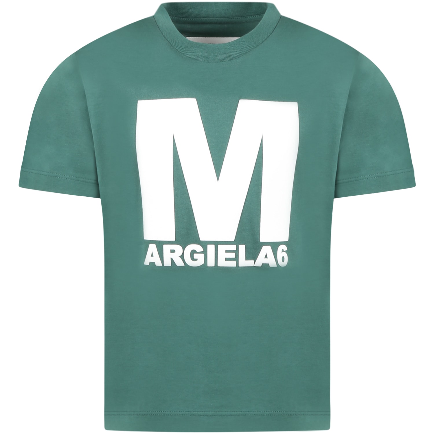 Mm6 Maison Margiela Green T-shirt For Kids With White Logo
