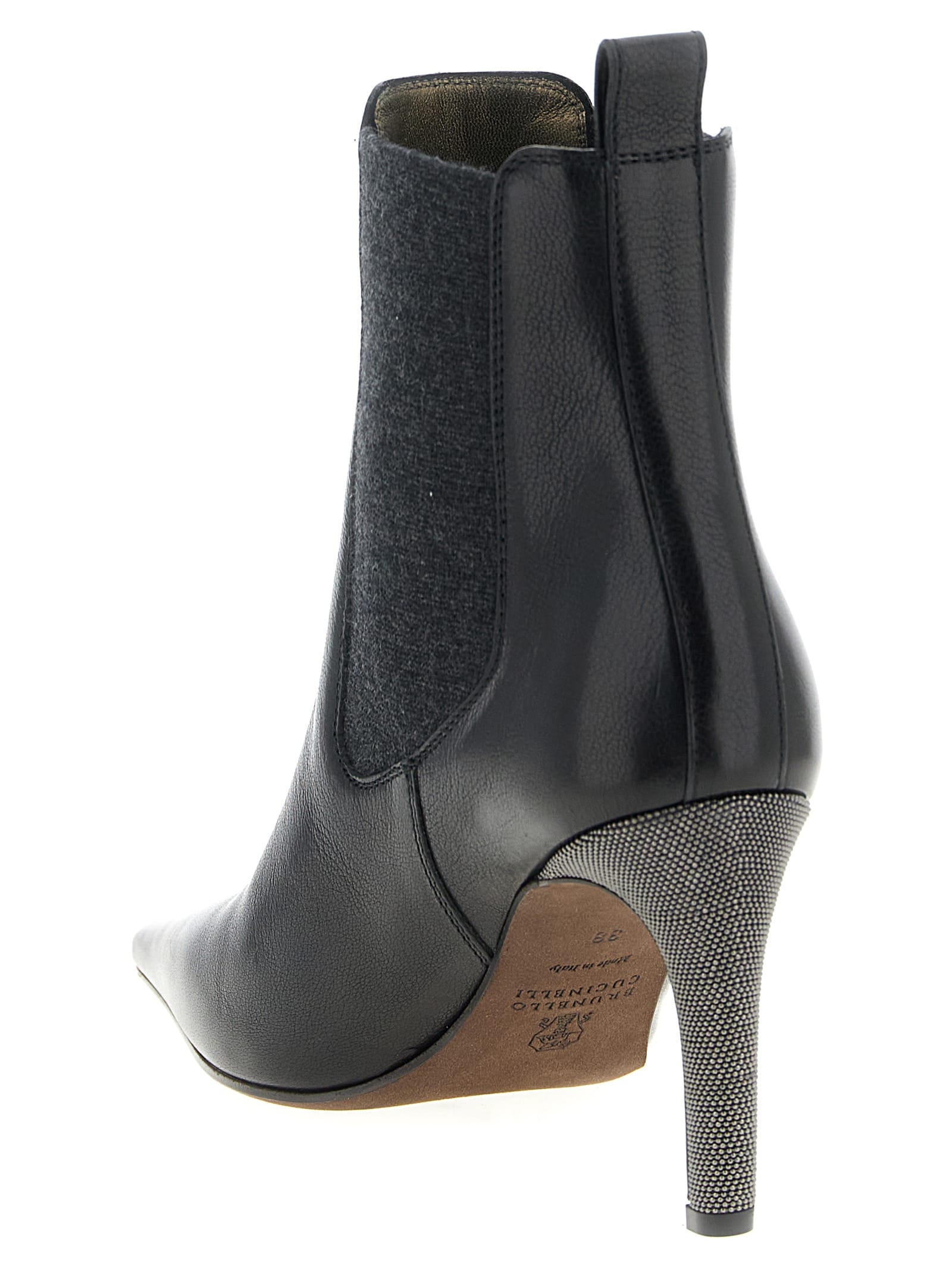 Brunello Cucinelli Leather Stiletto Heel Ankle Boots In Black