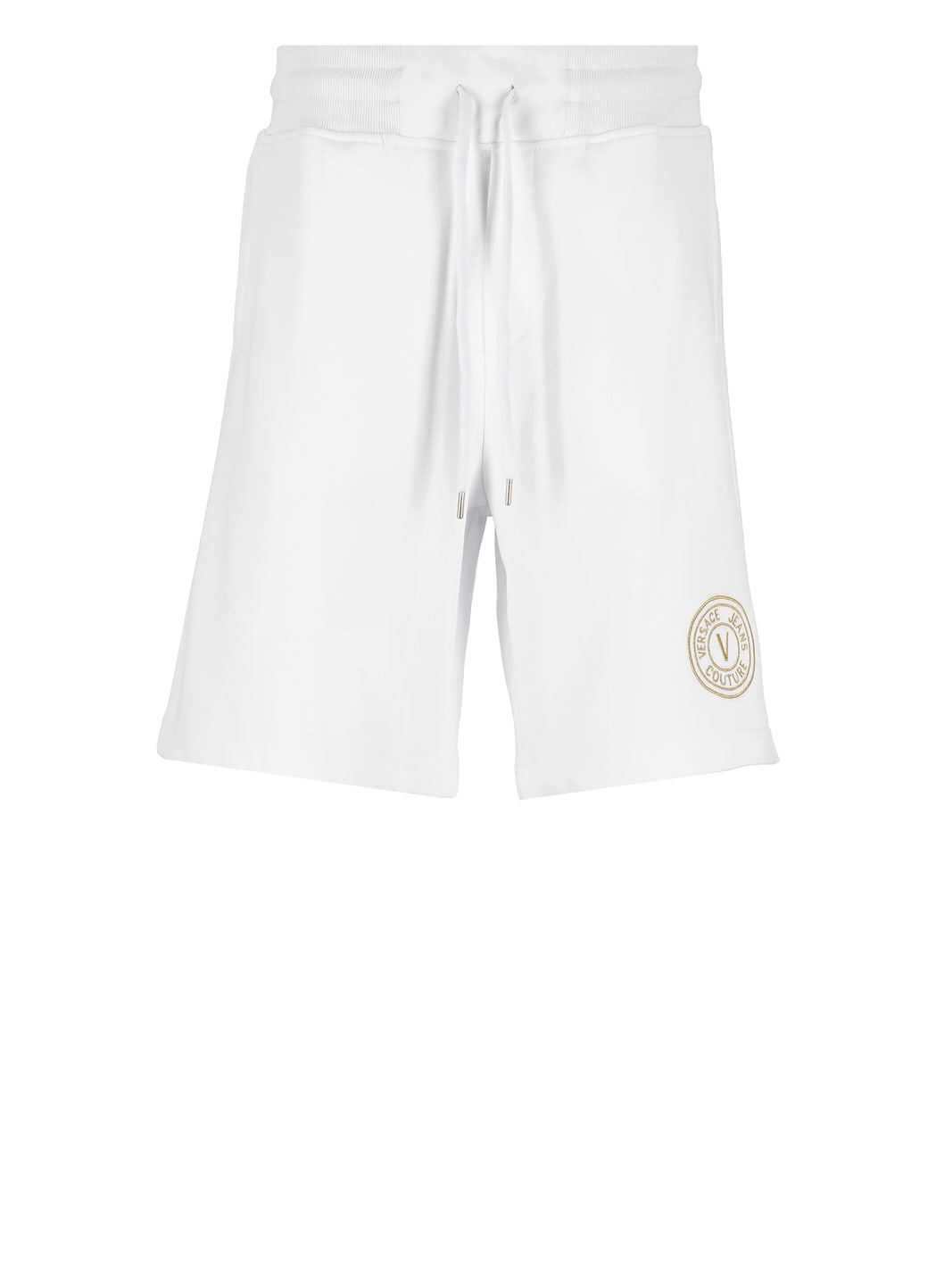 Shop Versace Jeans Couture Bermuda Shorts With Vemblem Logo In White