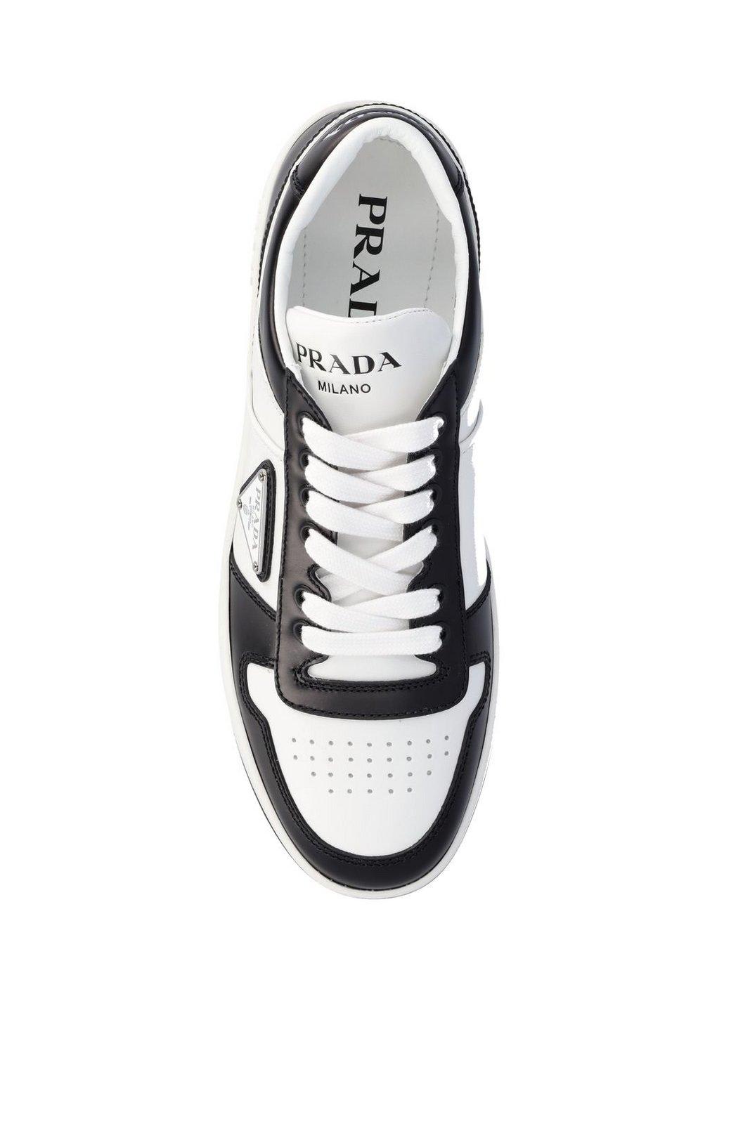 Shop Prada Downtown Perforated Sneakers In White