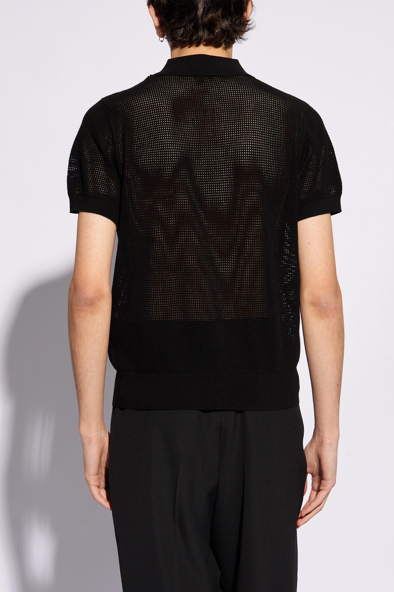 Shop Dries Van Noten Perforated Polo Shirt In Black