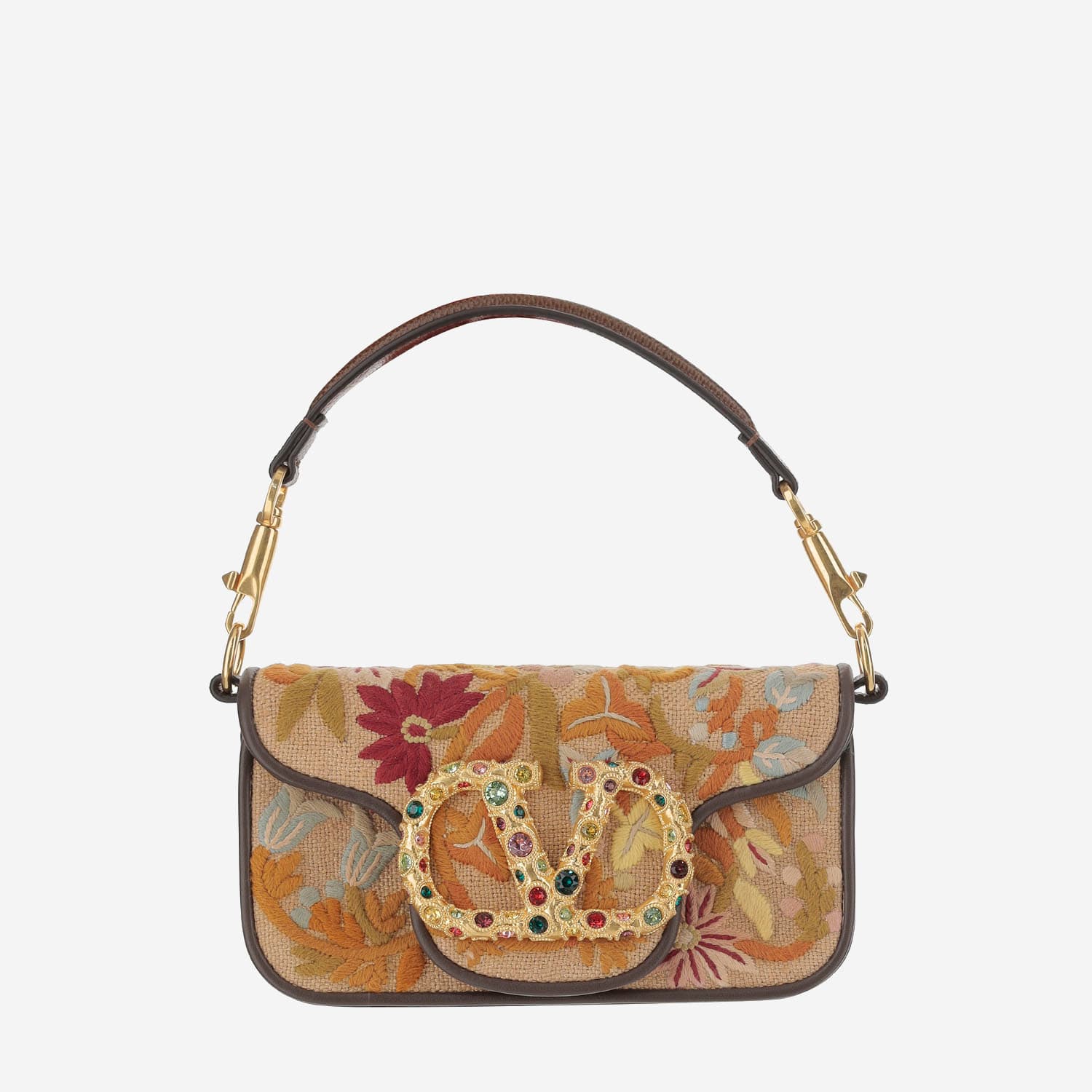 Valentino Garavani Locò Embroidered Small Shoulder Bag With Jewel Logo In Red