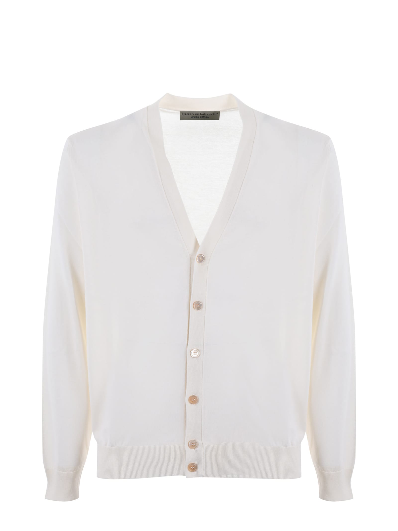 Shop Filippo De Laurentiis Cardigan In Cotton Thread In Bianco Latte