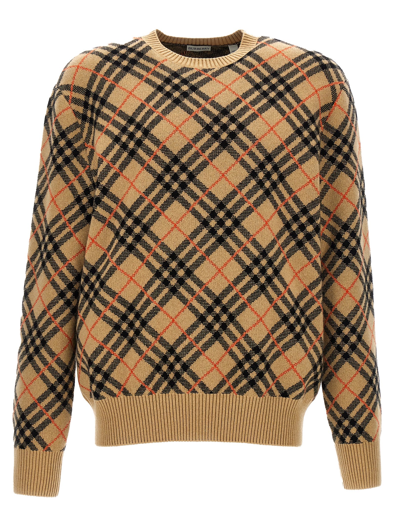 Shop Burberry Check Sweater In Beige