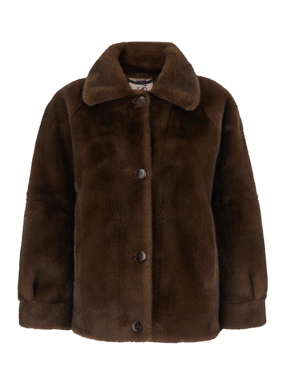 Shop Valentini 1972 Brown Faux Fur Jacket With Classic Collar In Faux Fur Woman