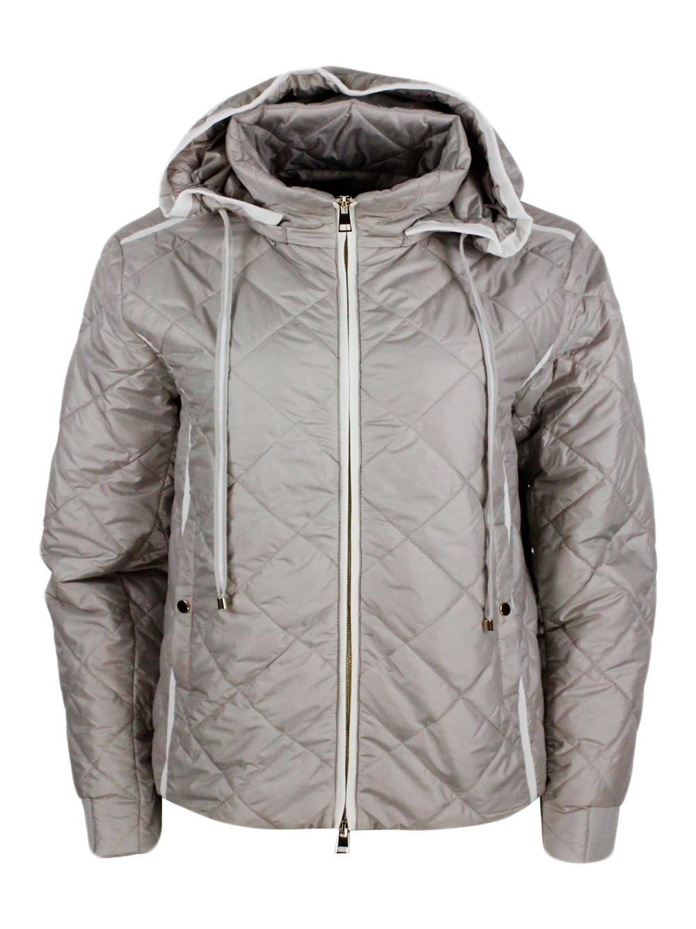 Shop Lorena Antoniazzi Lightweight Quilted Nylon Jacket With Detachable Hood And Zip Closure In Beige