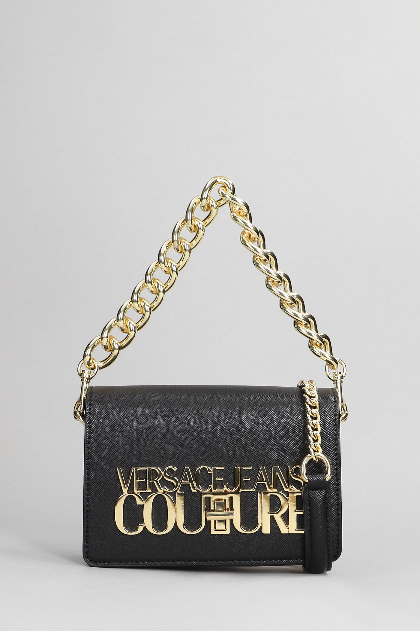 VERSACE JEANS COUTURE SHOULDER BAG IN BLACK FAUX LEATHER