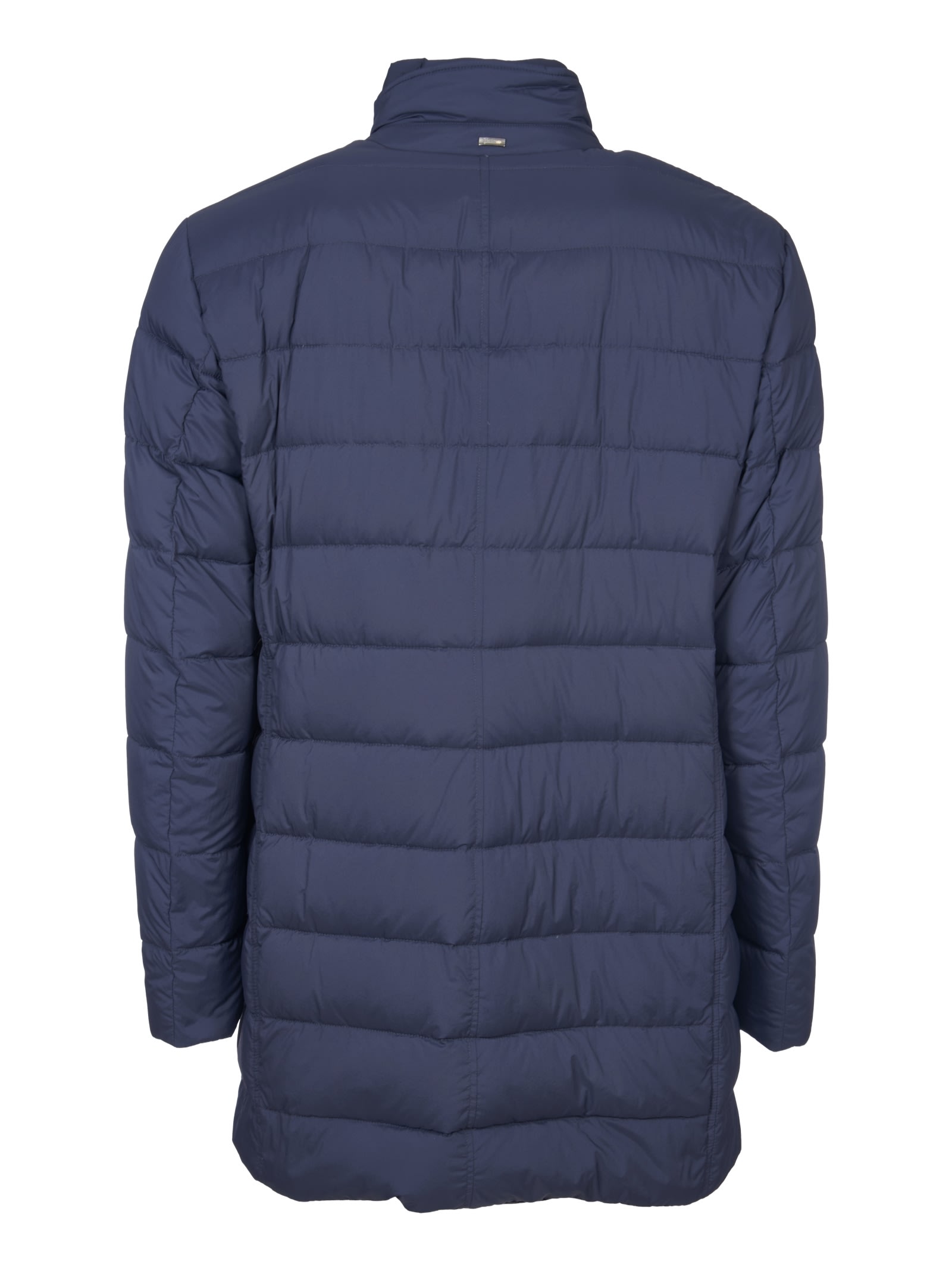 Herno Midnight Blue Polyester Down Jacket In Animal Print