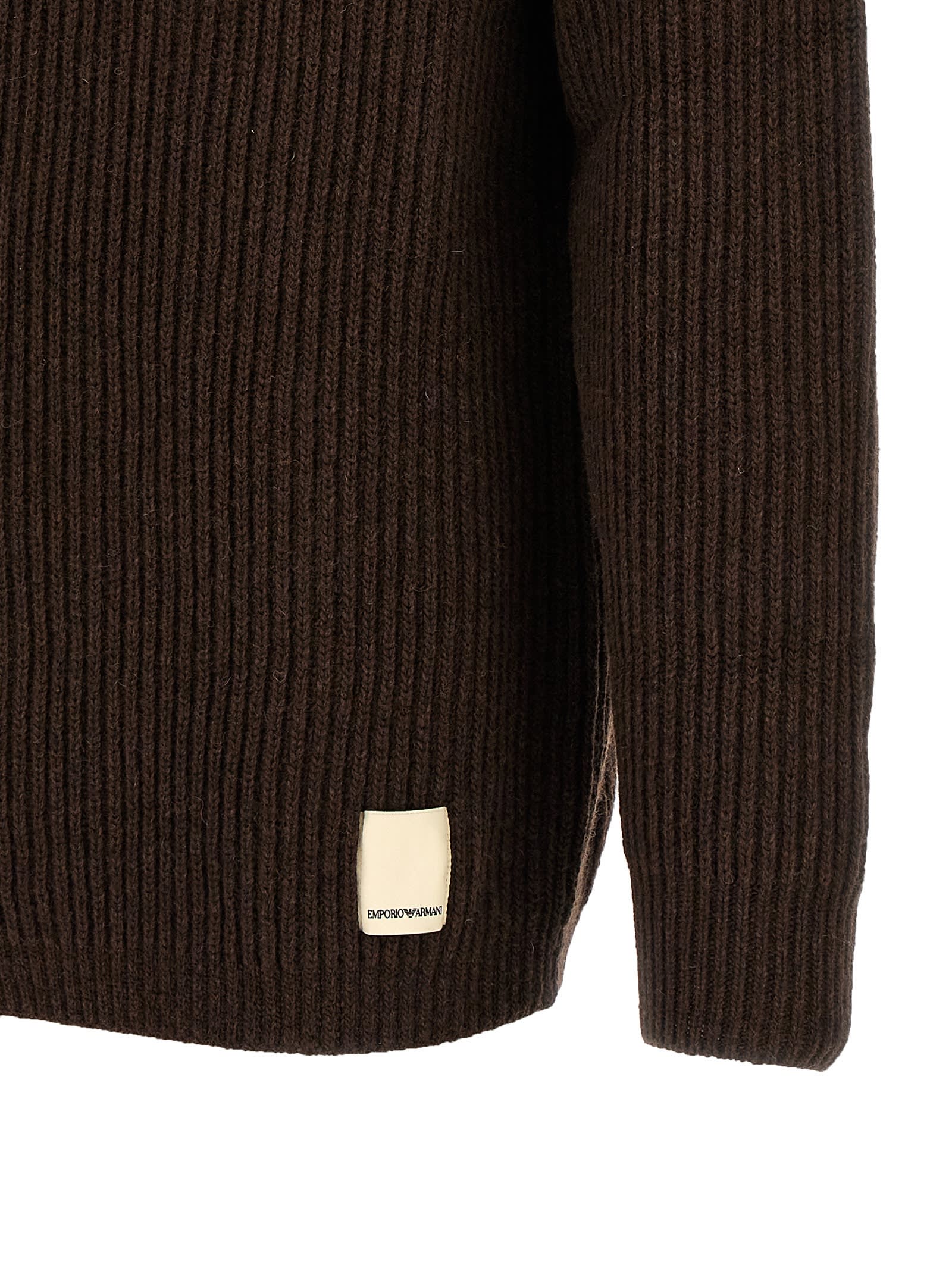 Shop Emporio Armani Ribbed Sweater In Brown