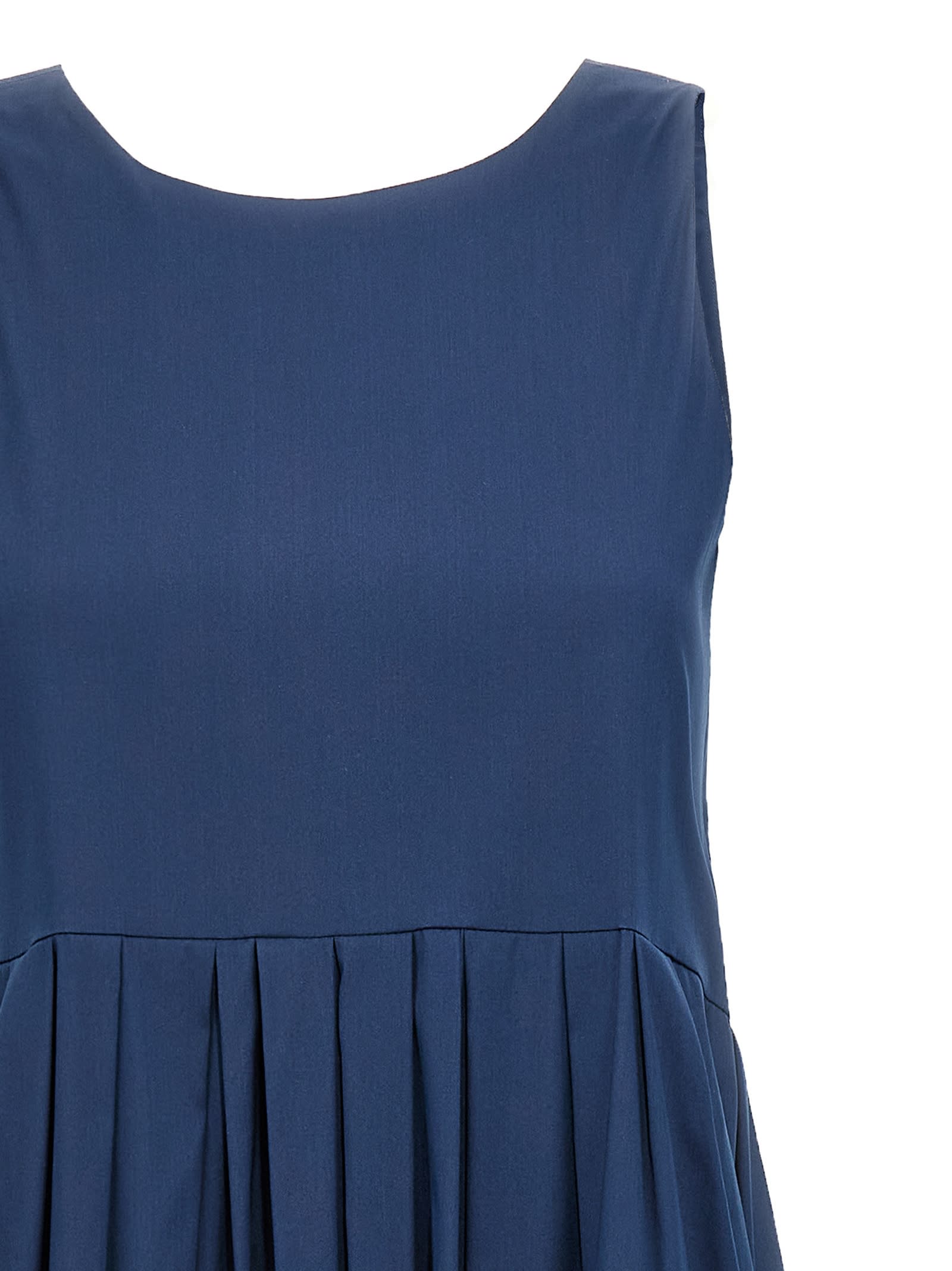 S Max Mara Pleated Dress Long Round Neckline In Blue