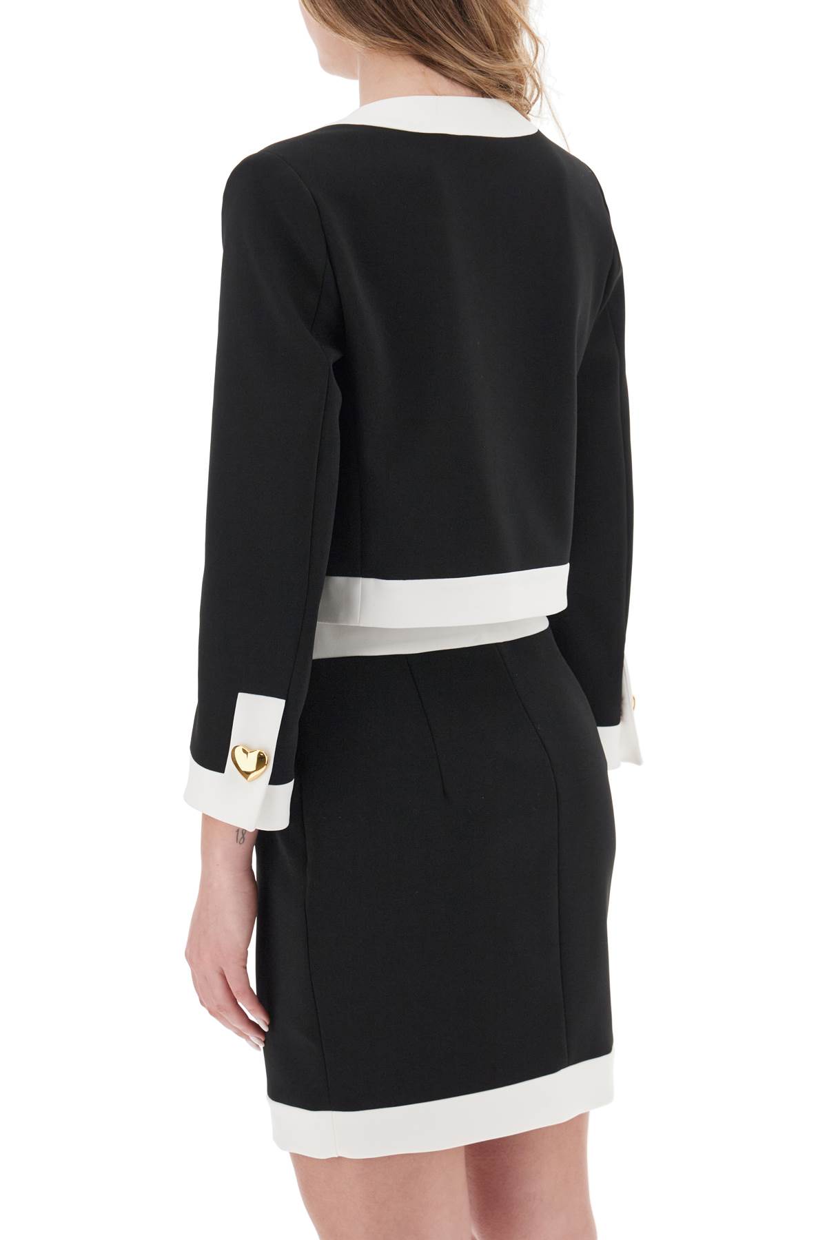 Moschino Heart-embellished Cropped Jacket In Fantasia Nero (white)