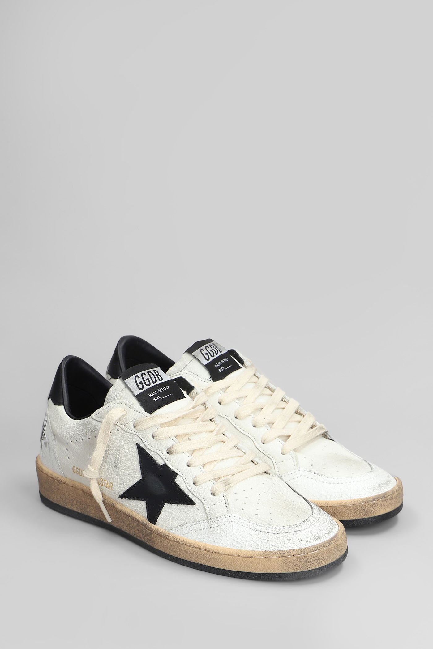 Golden Goose White And Black Leather Ball Star Low Sneakers In Multi