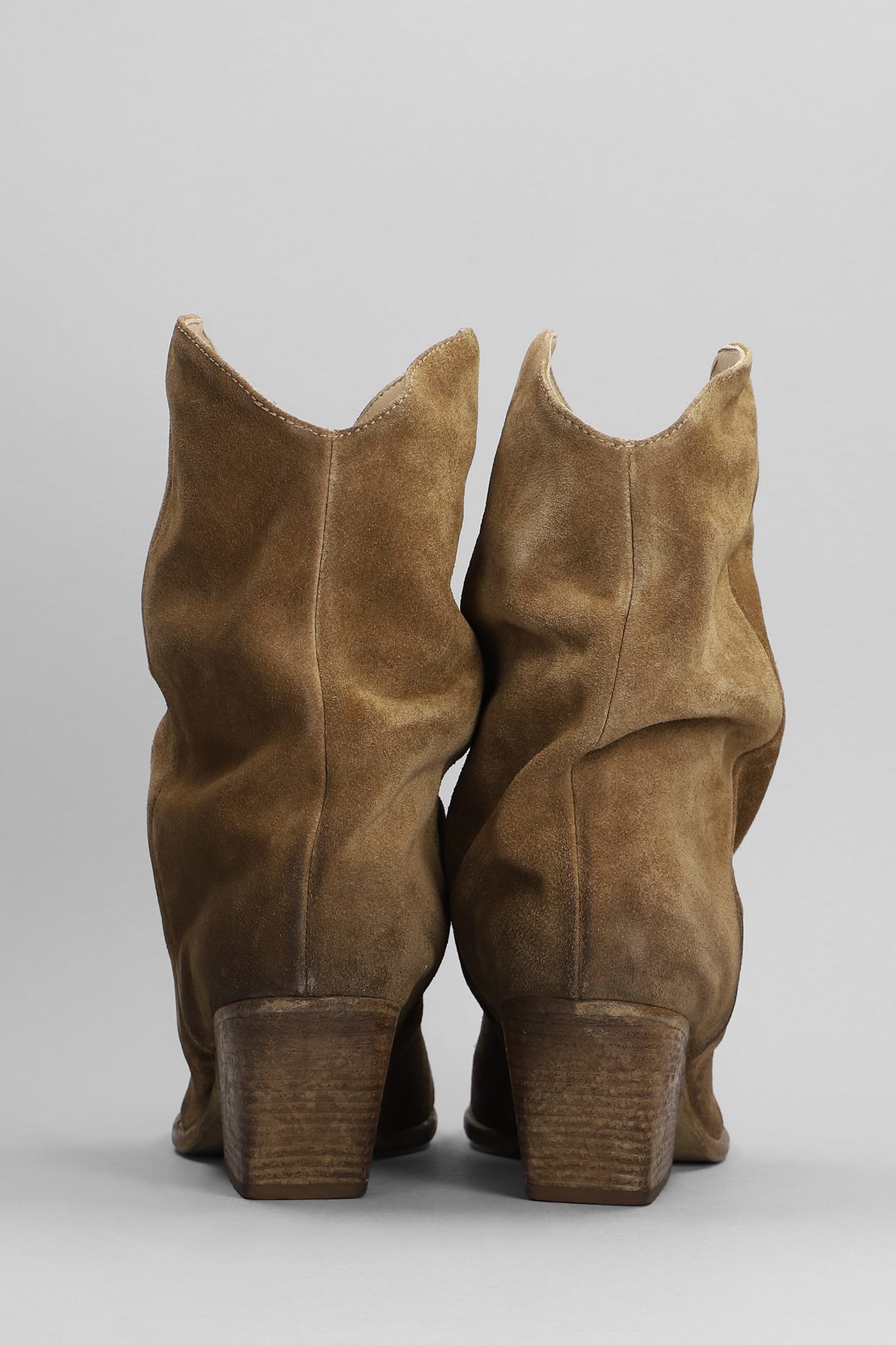 Shop Elena Iachi Low Heels Ankle Boots In Camel Suede