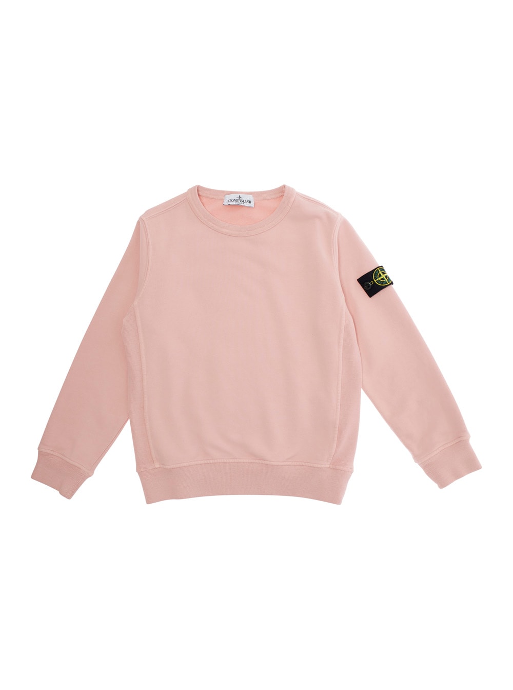 Stone Island Pink Crewneck Sweatshirt With Logo Patch On The Sleeve In Cotton Boy In Pink