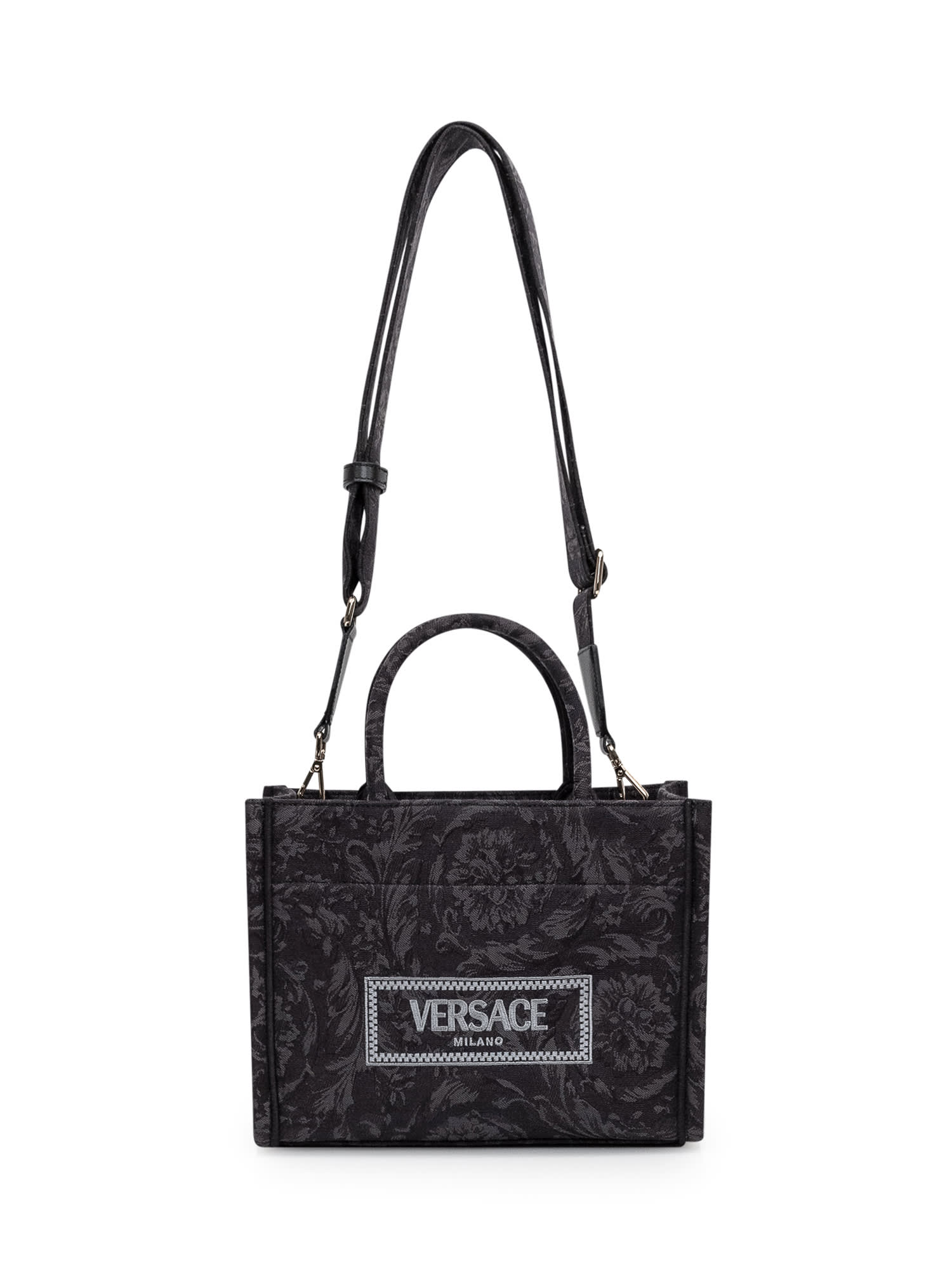 Shop Versace Small Tote Athena Barocco Bag In Nero-oro