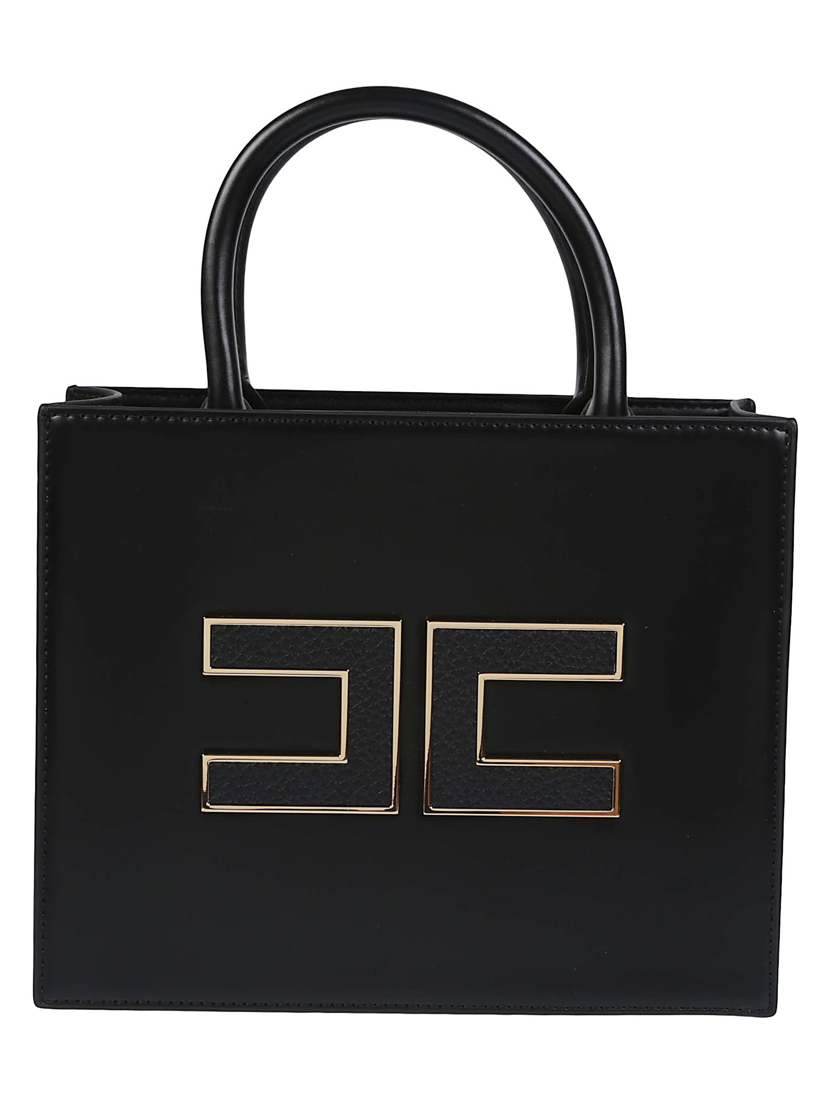 Elisabetta Franchi Structured Handbag With Prominent Logo Detail In Black