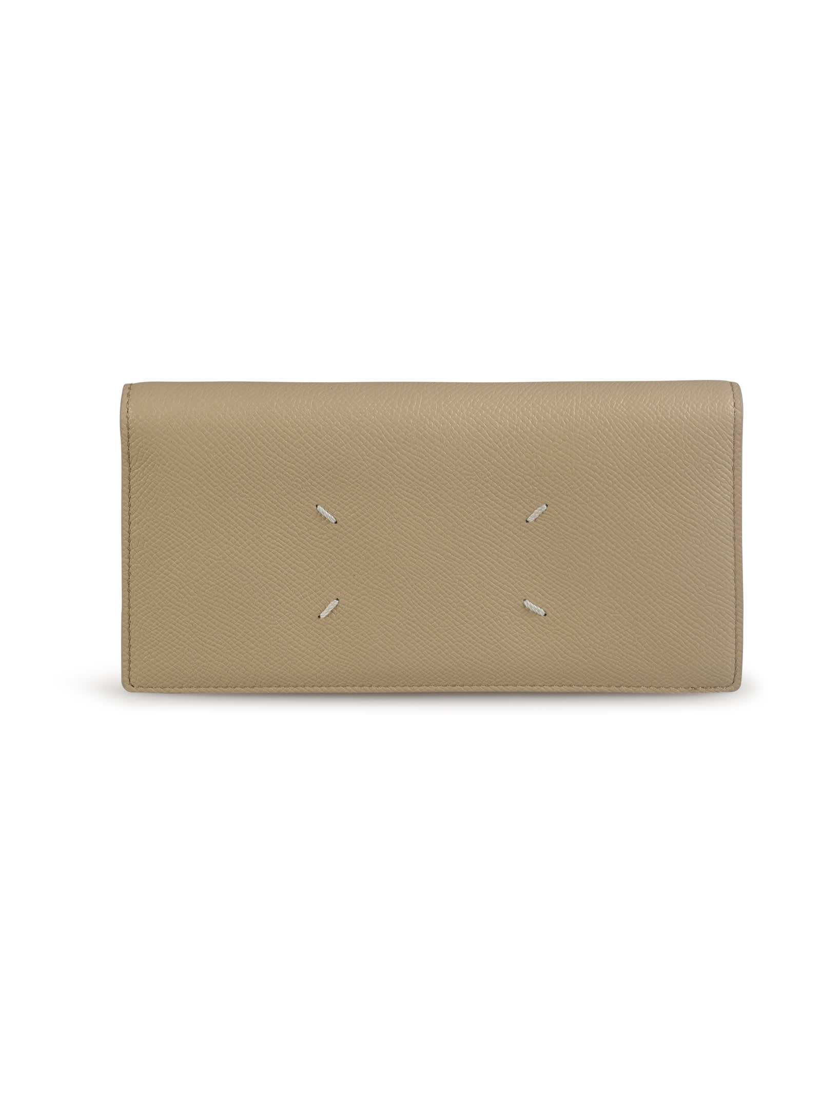 Maison Margiela Logo Embroidered Long Wallet In Cream