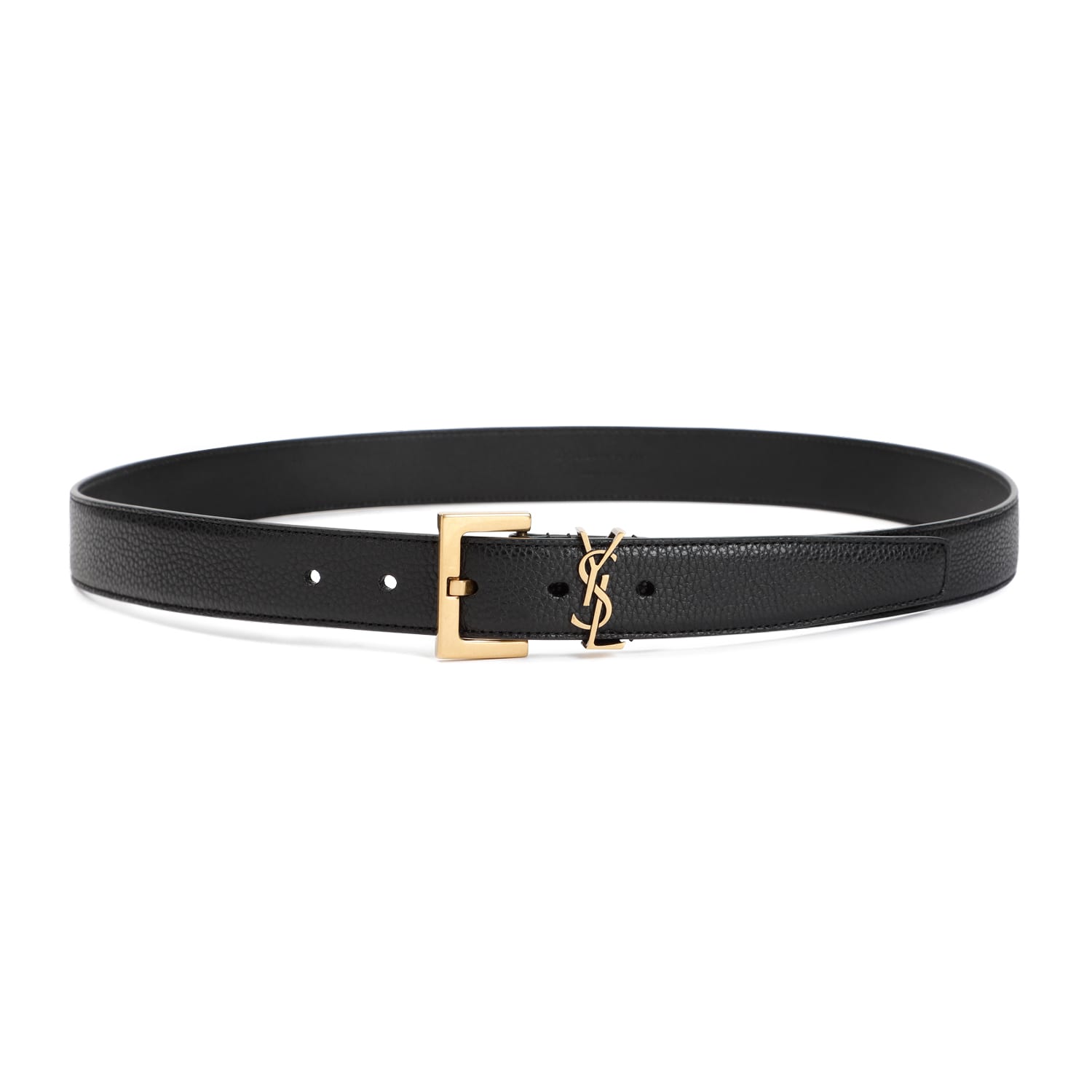Saint Laurent Cassandre Leather Belt In Black