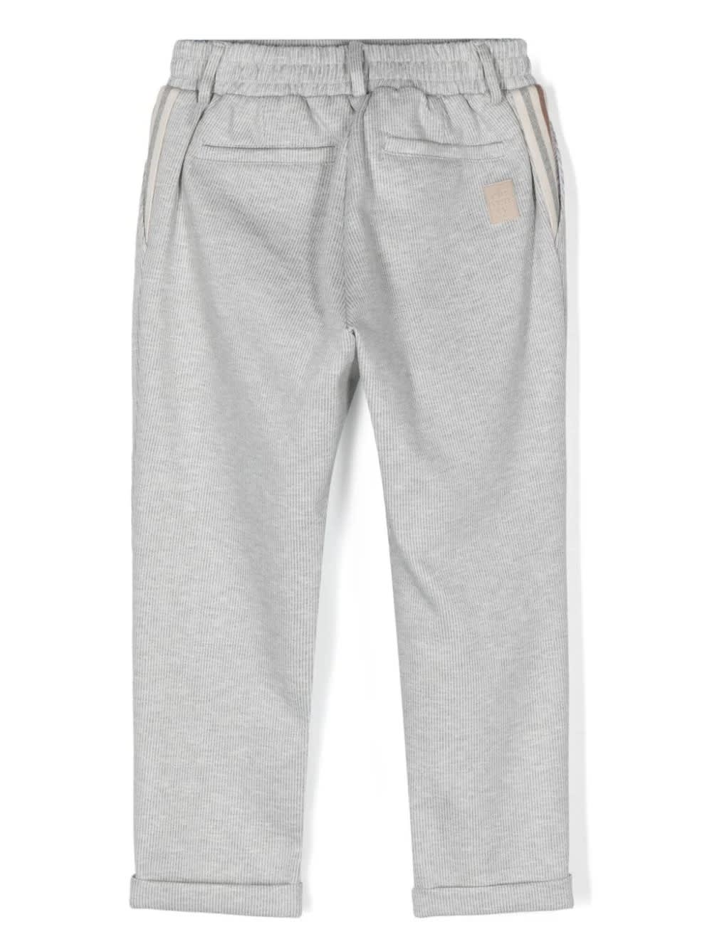 Shop Eleventy Grey Striped Trousers With Drawstring