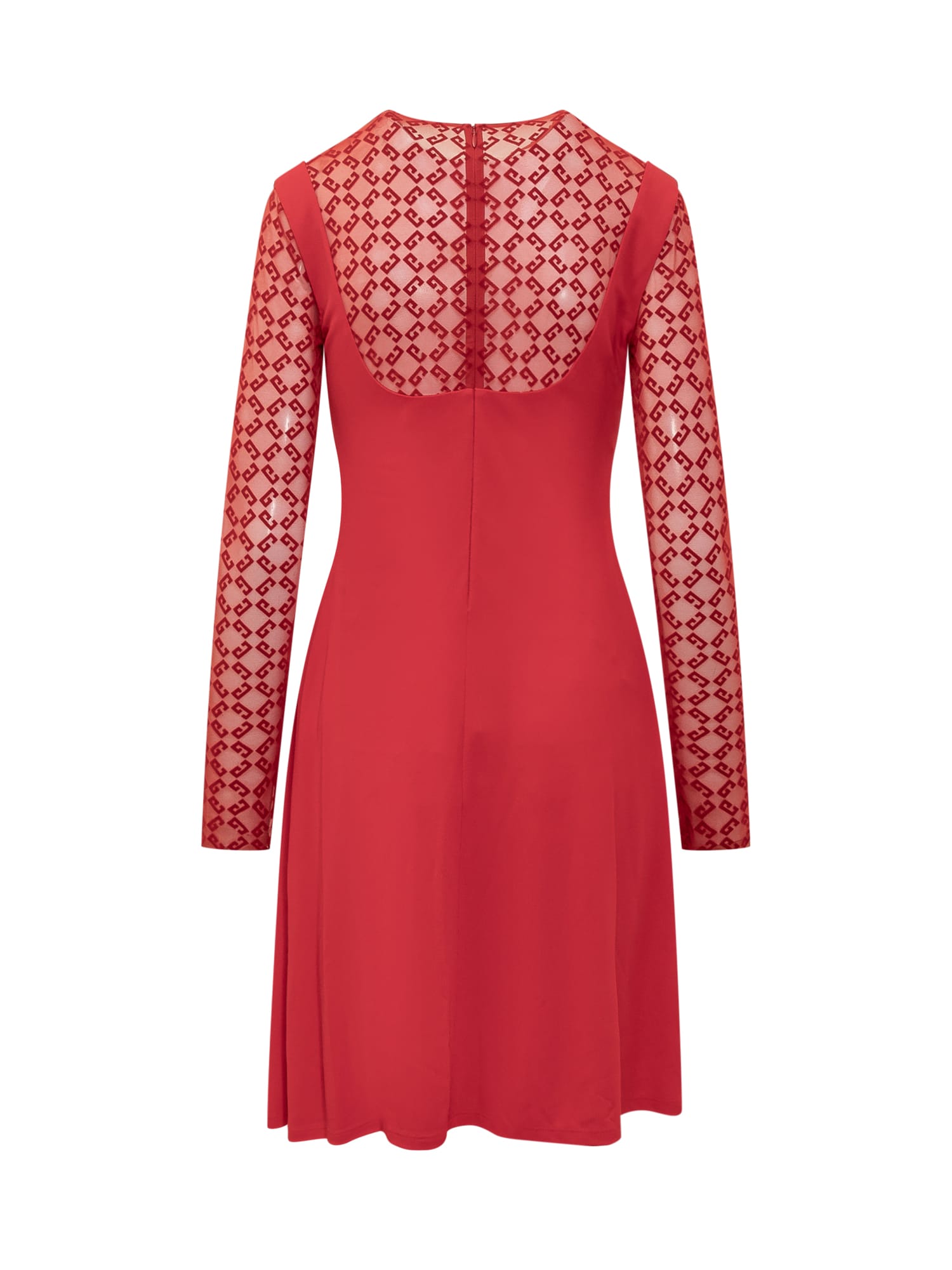 Shop Givenchy Monogrammed Sheer Panelled Dress In Red