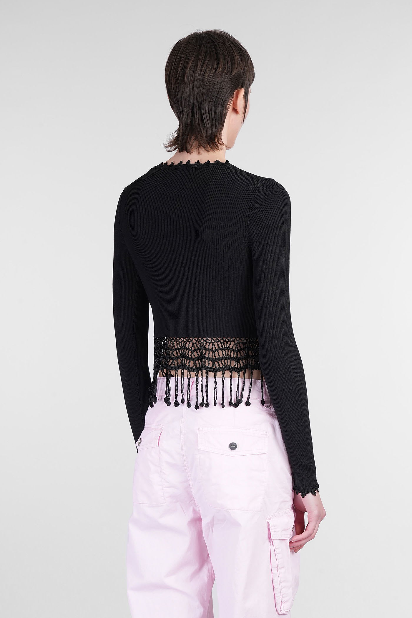Ganni Black Shiny Viscose Crochet Cardigan