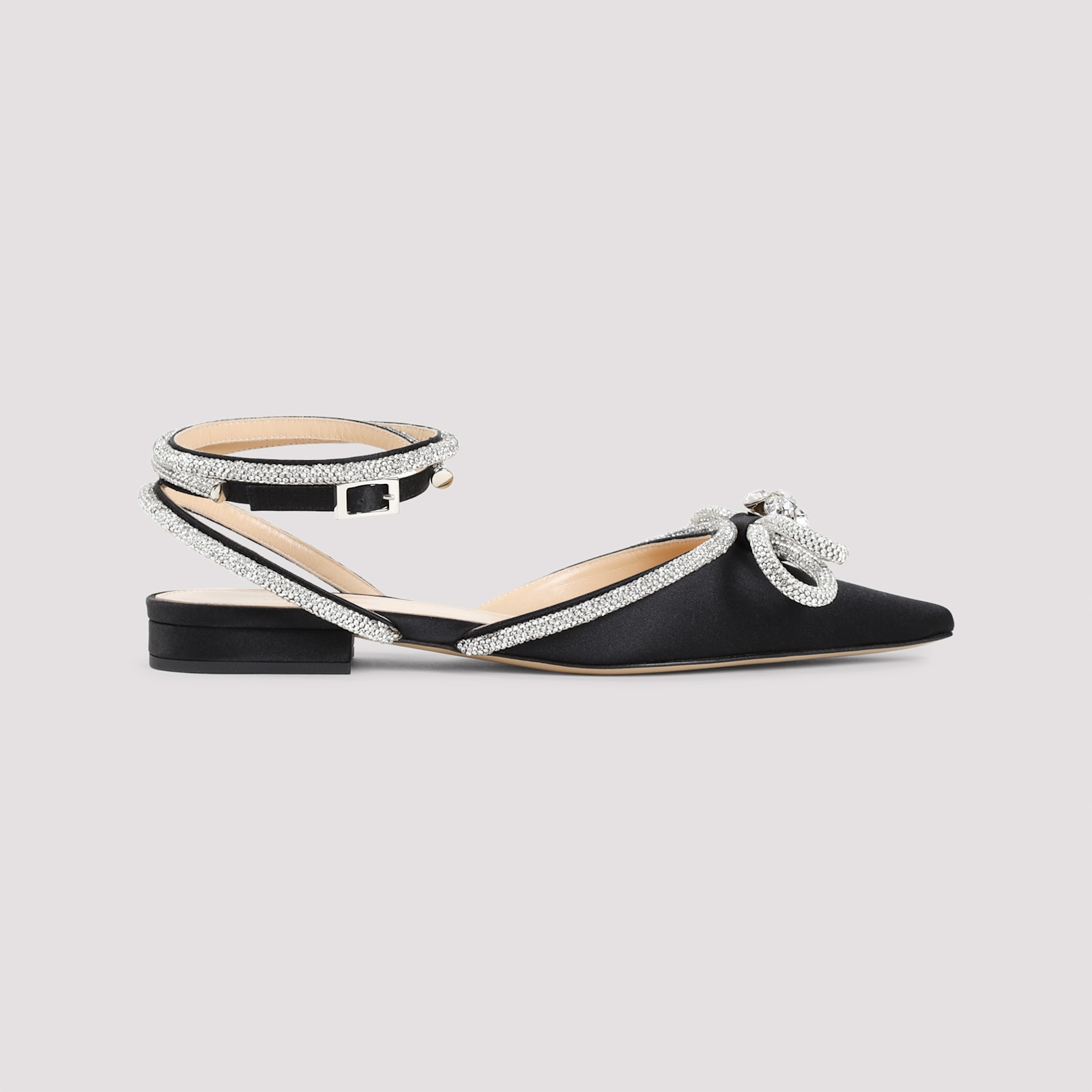 Mach & Mach Black Satin Double Bow Ballerinas In Black