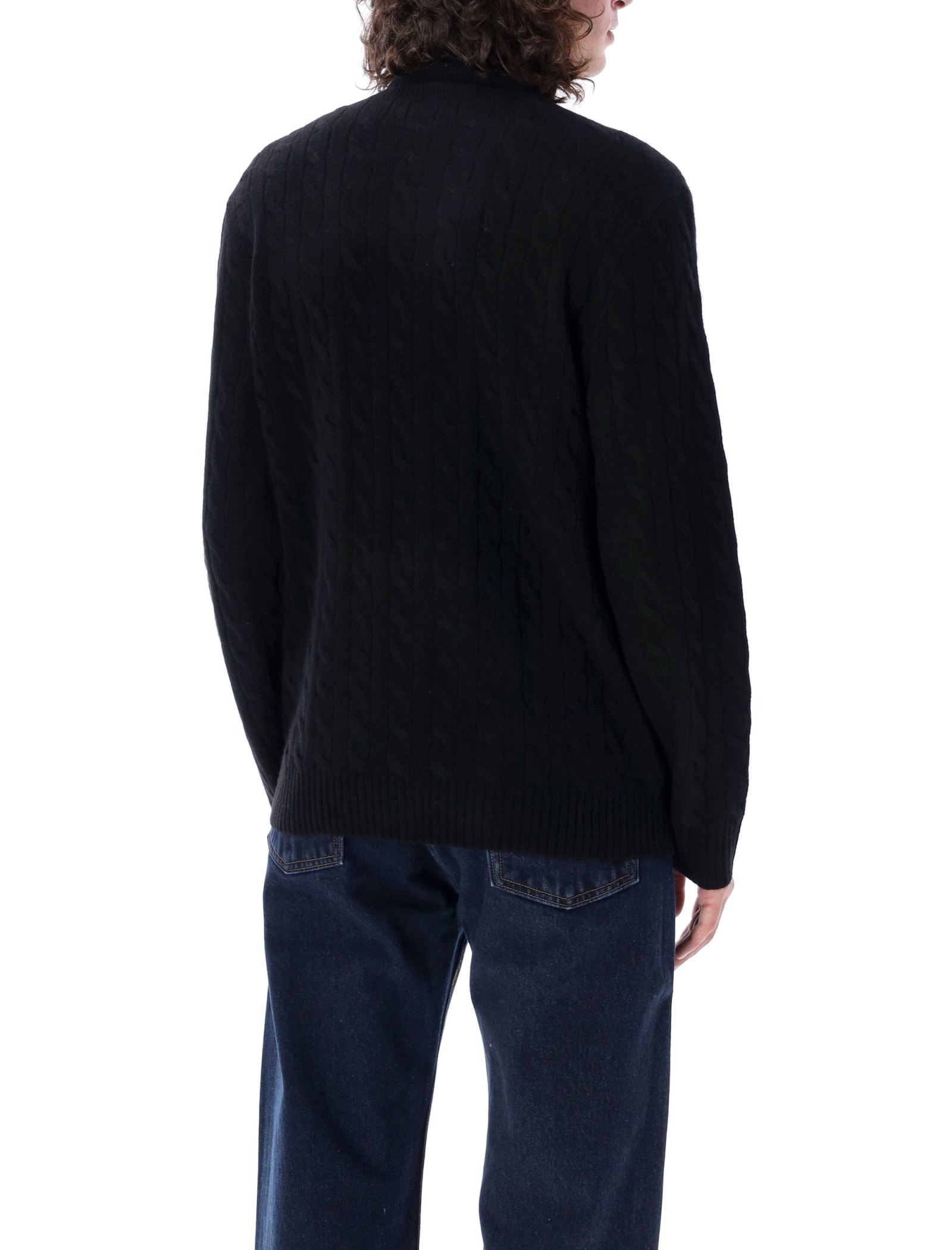 Shop Polo Ralph Lauren Cable Knit High-neck Sweater In Black