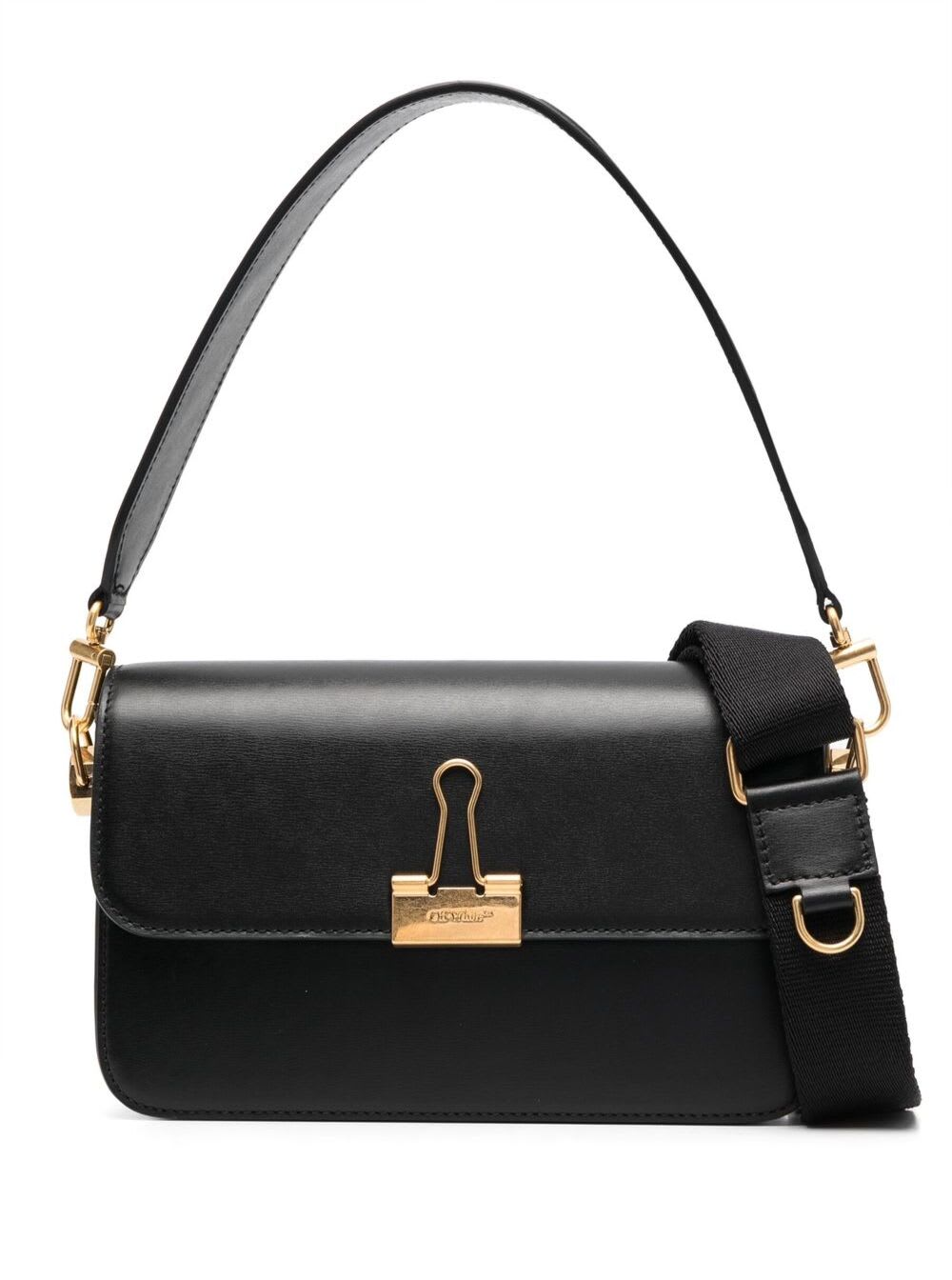 OFF-WHITE BINDER CLIP CROSSBODY BAG IN BLACK LEATHER WOMAN