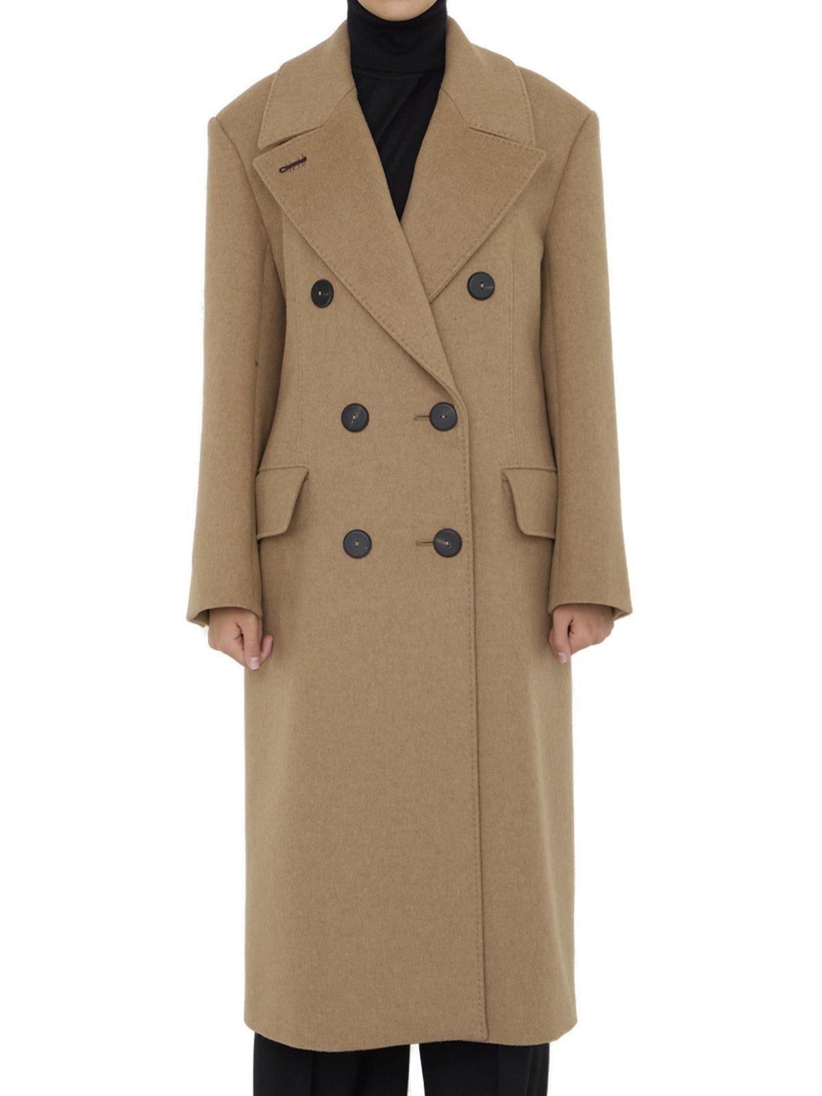 Shop Max Mara Certo Double-breasted Long-sleeved Coat In Cammello