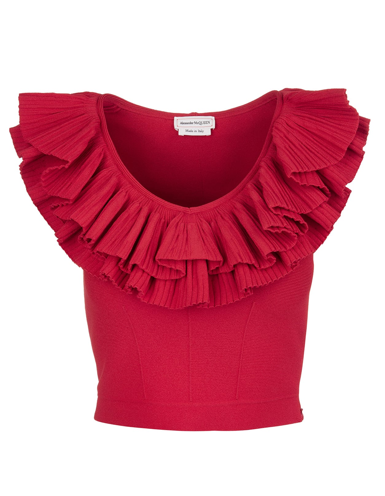 Alexander McQueen Red Knitted Top With Ruffles On The Neckline