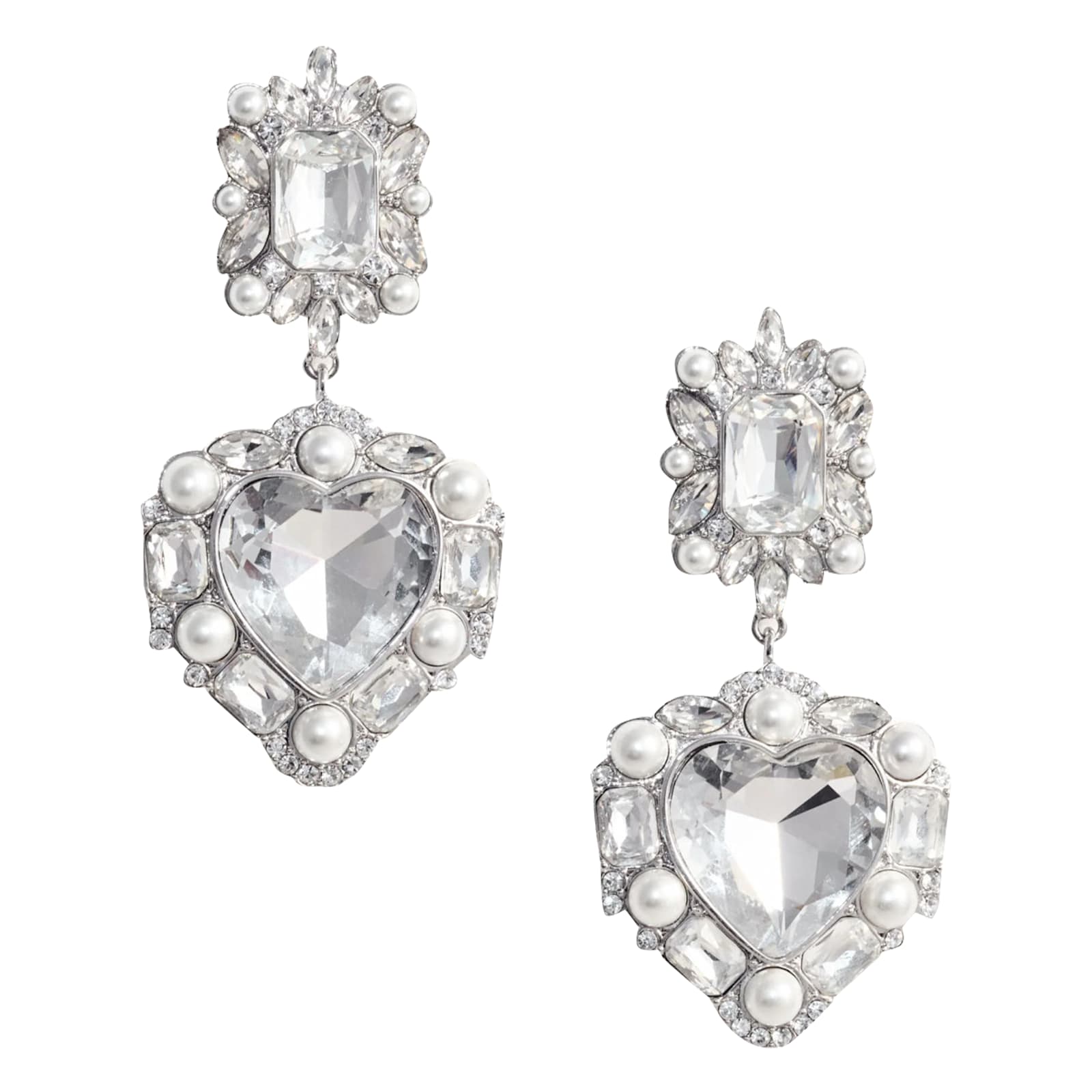Crystal Pearl Heart Earrings