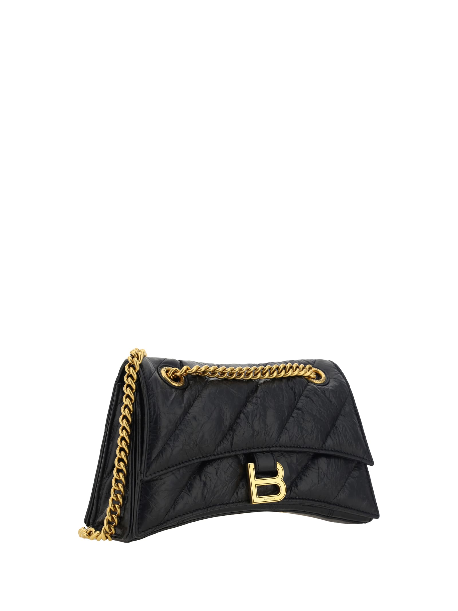 Balenciaga Black Calfskin Crush Chain S Shoulder Bag In Black