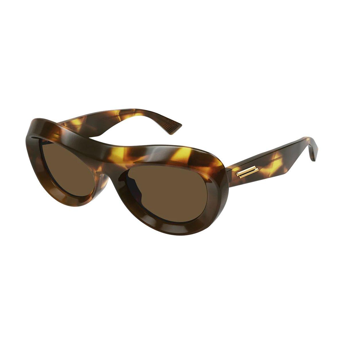 Shop Bottega Veneta Oval Frame Sunglasses In 002 Havana Havana Brown