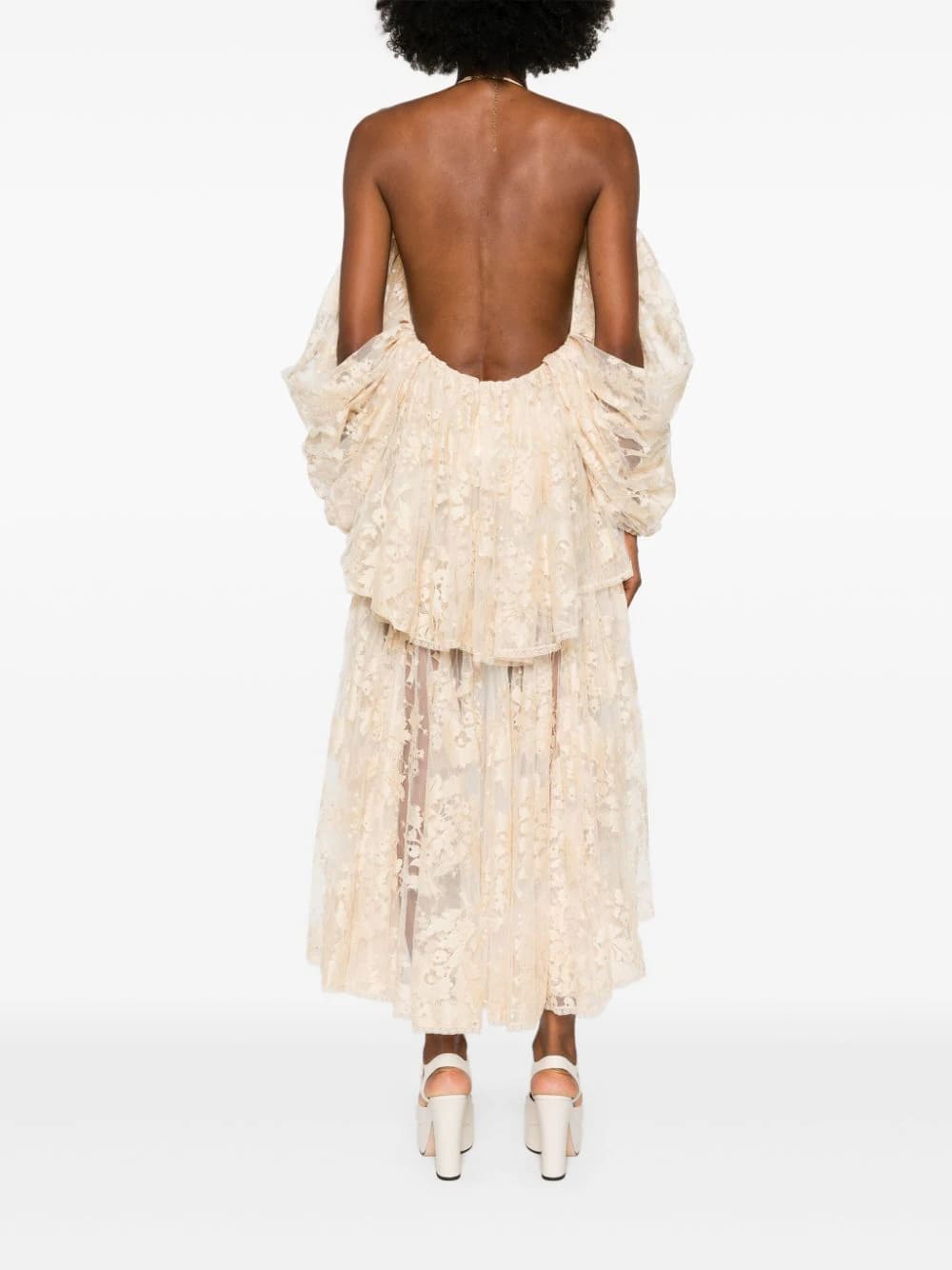 Shop Zimmermann Abito Scollo V Pizzo In Crm Cream